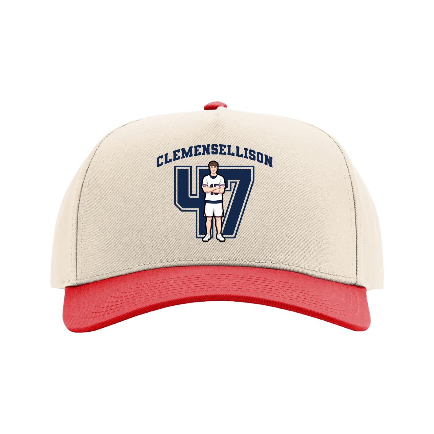 Full Fabric Five-Panel Champ Cap — Number in Cream/Red