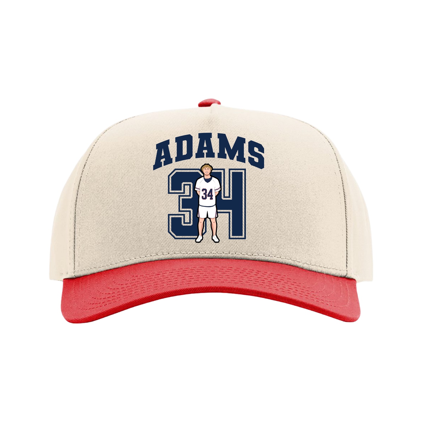Full Fabric Five-Panel Champ Cap — Number in Cream/Red