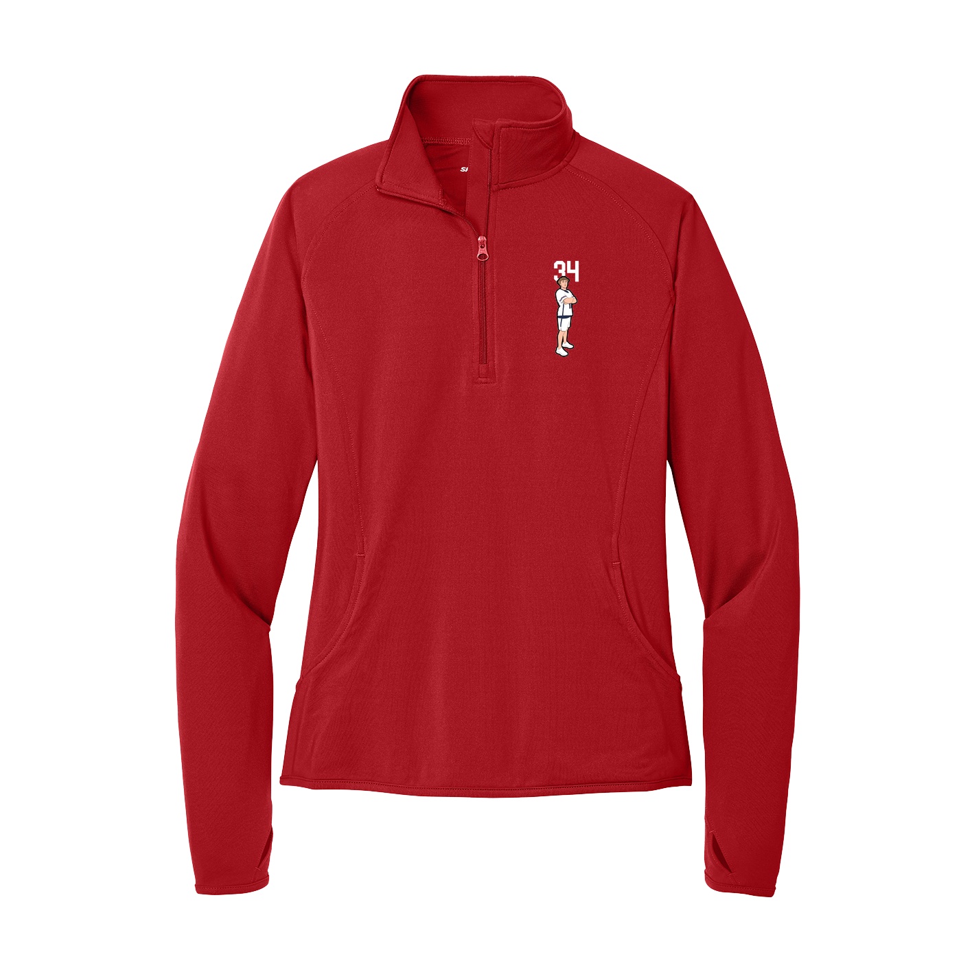 Women's Q-Zip Pullover — Number Top in Red