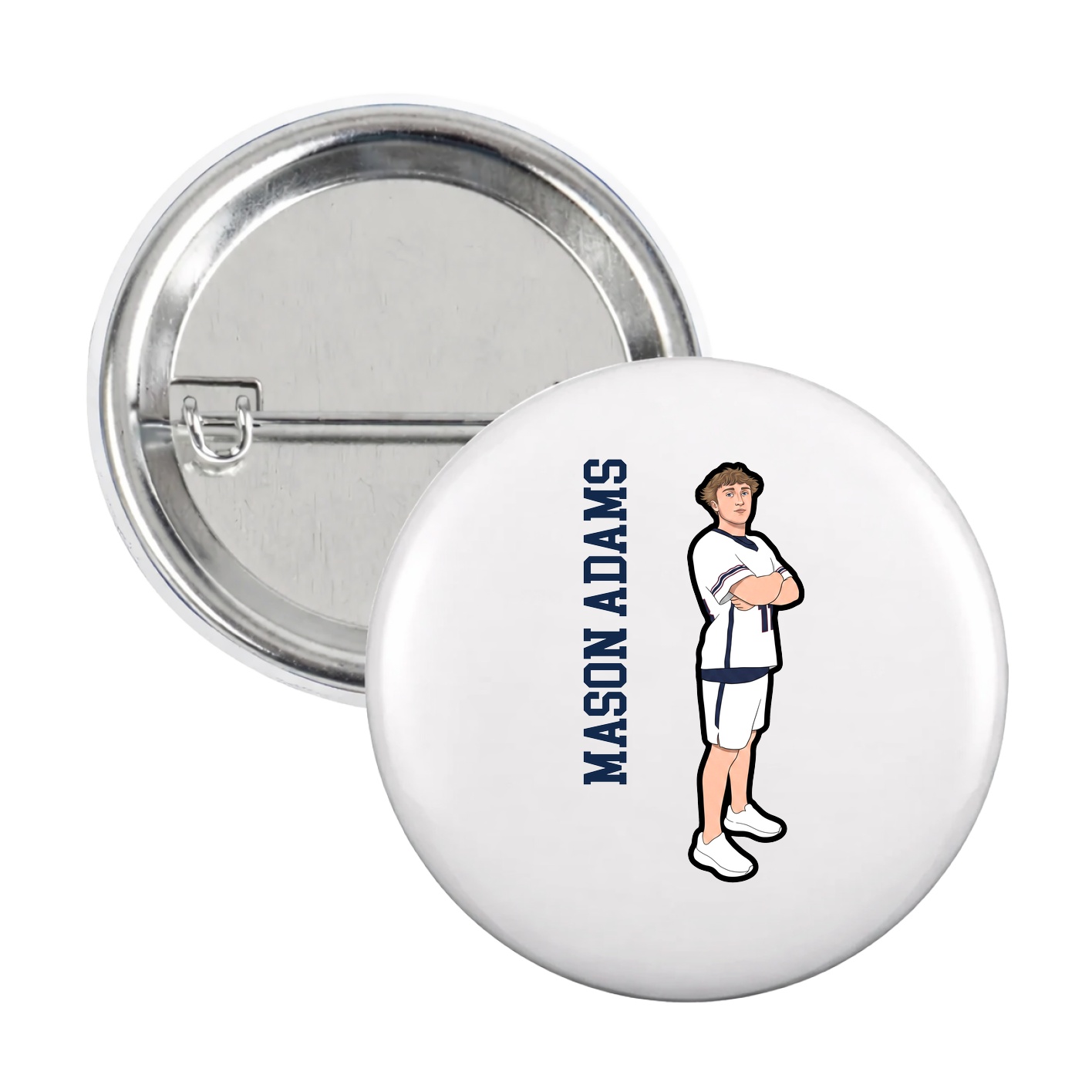 Game Day Button — Name Vertical in White