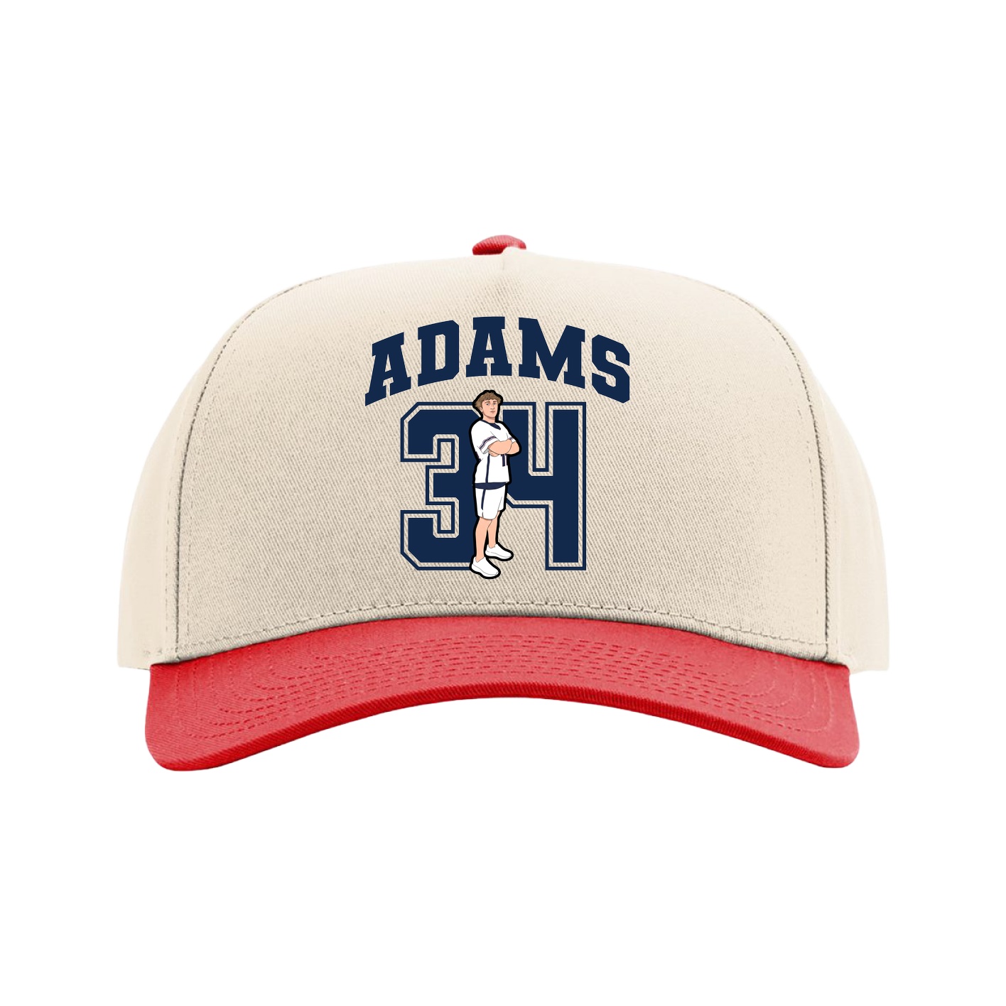 Full Fabric Five-Panel Champ Cap — Number in Cream/Red