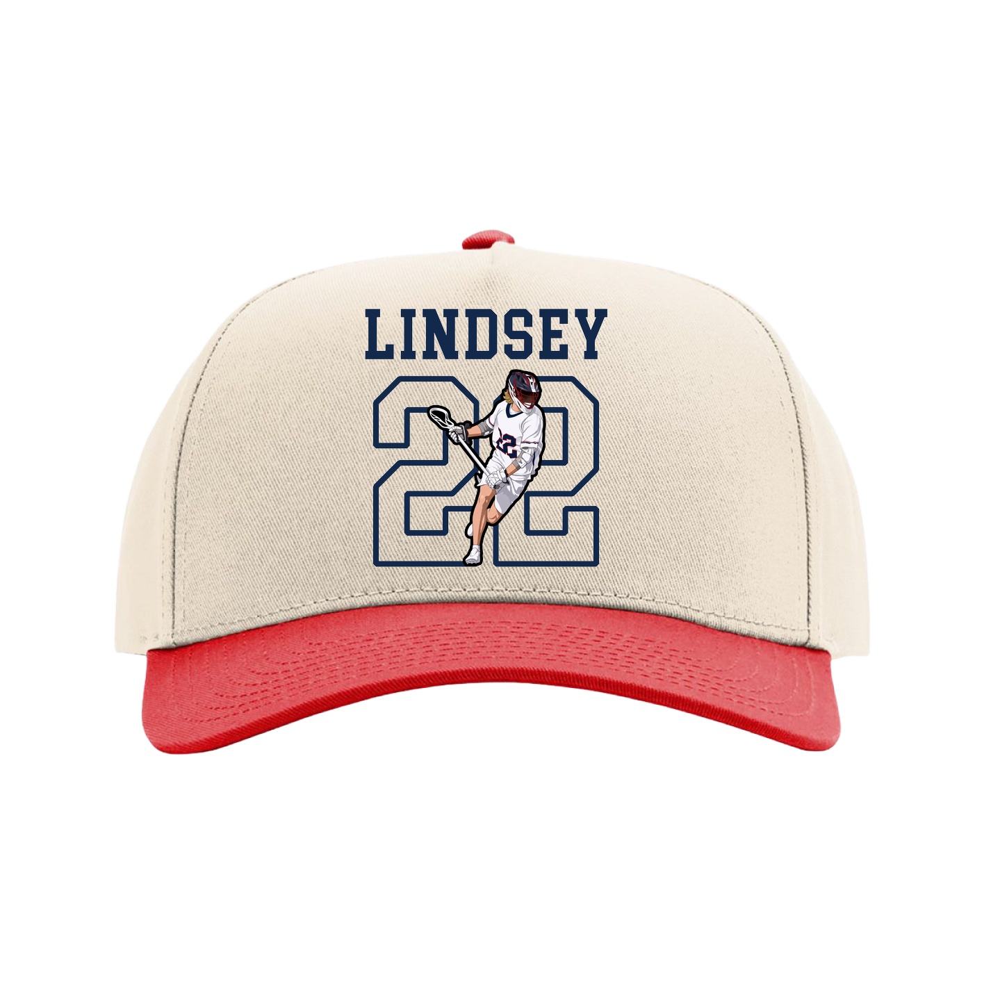 Full Fabric Five-Panel Champ Cap — Shirsey in Cream/Red
