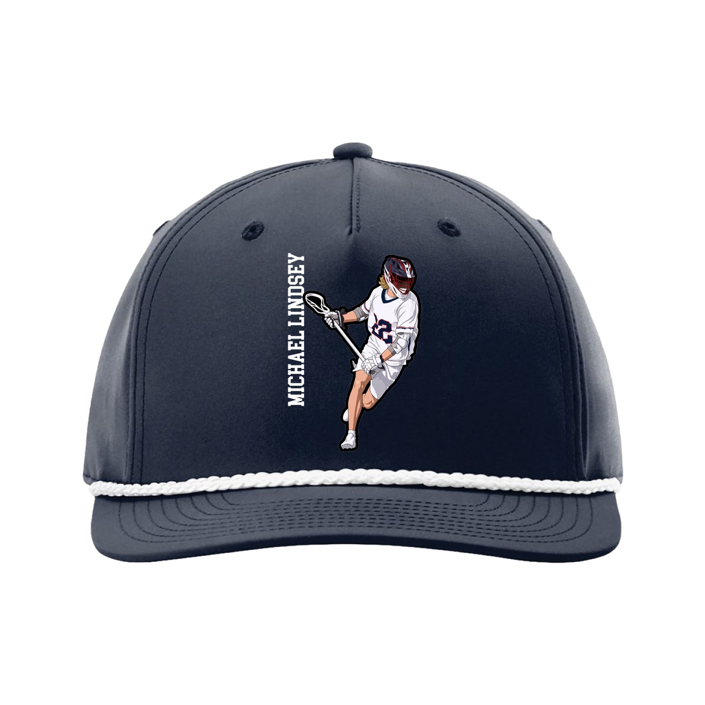 Five-Panel Classic Rope Cap — Name Vertical in Navy