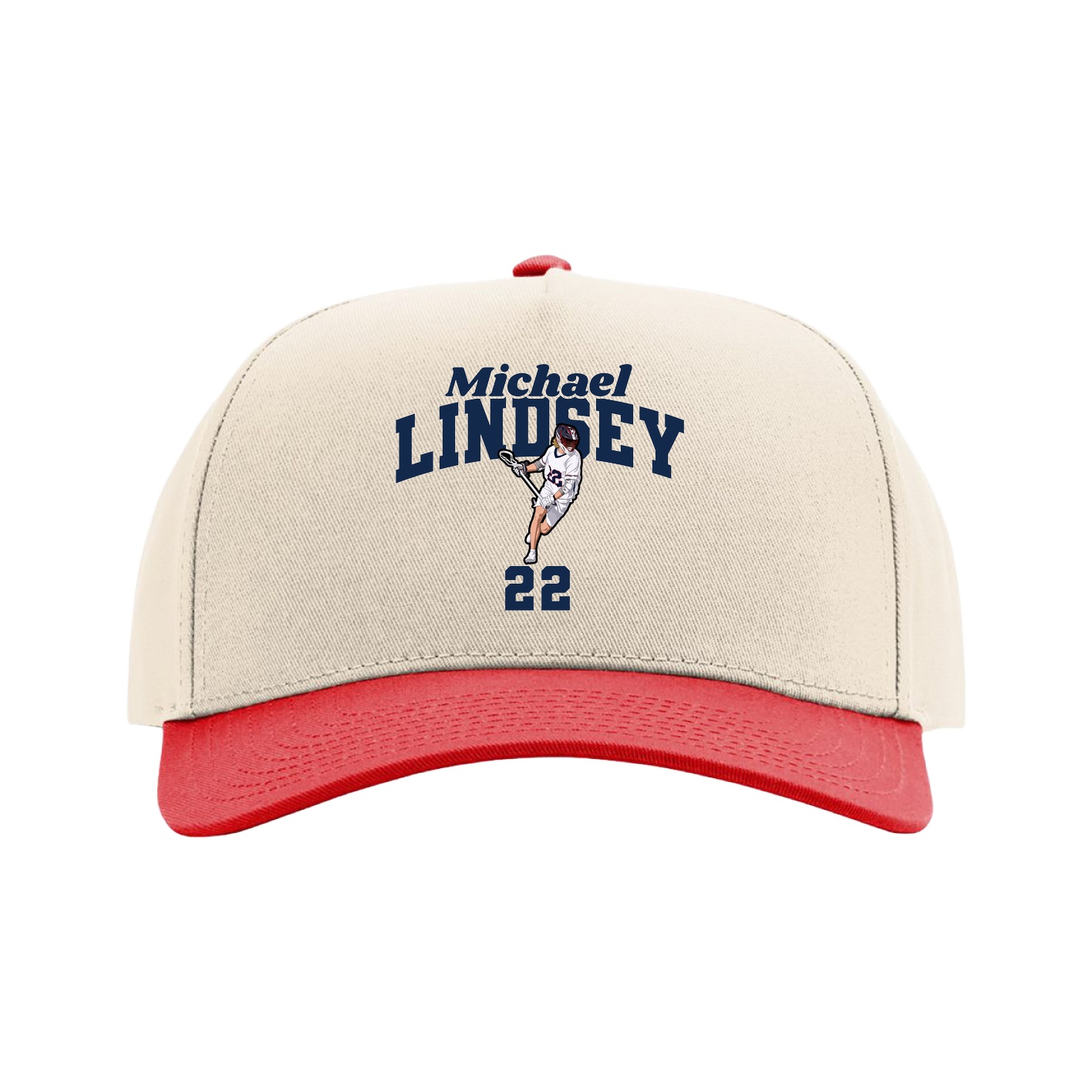 Full Fabric Five-Panel Champ Cap — Signature Arch in Cream/Red