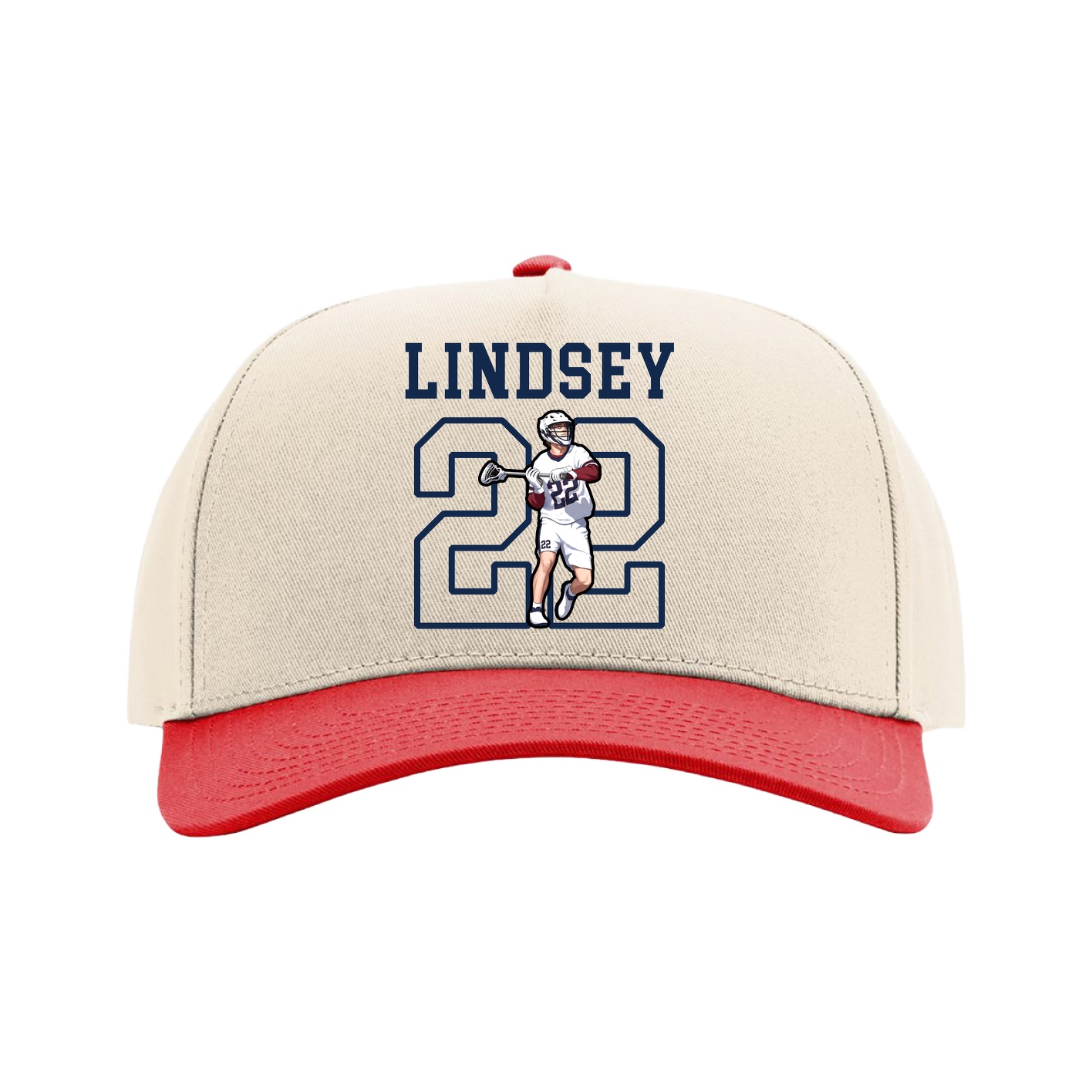 Full Fabric Five-Panel Champ Cap — Shirsey in Cream/Red