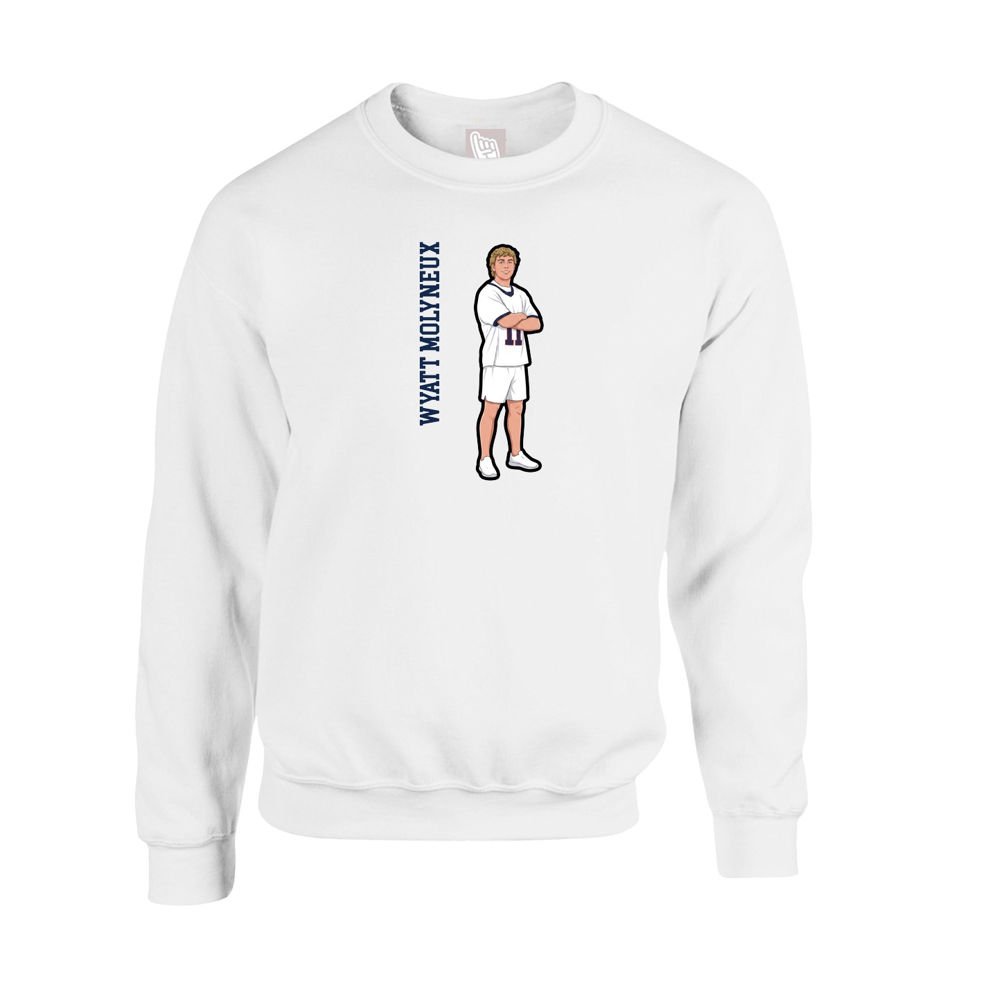 Fleece Crew — Name Vertical in White