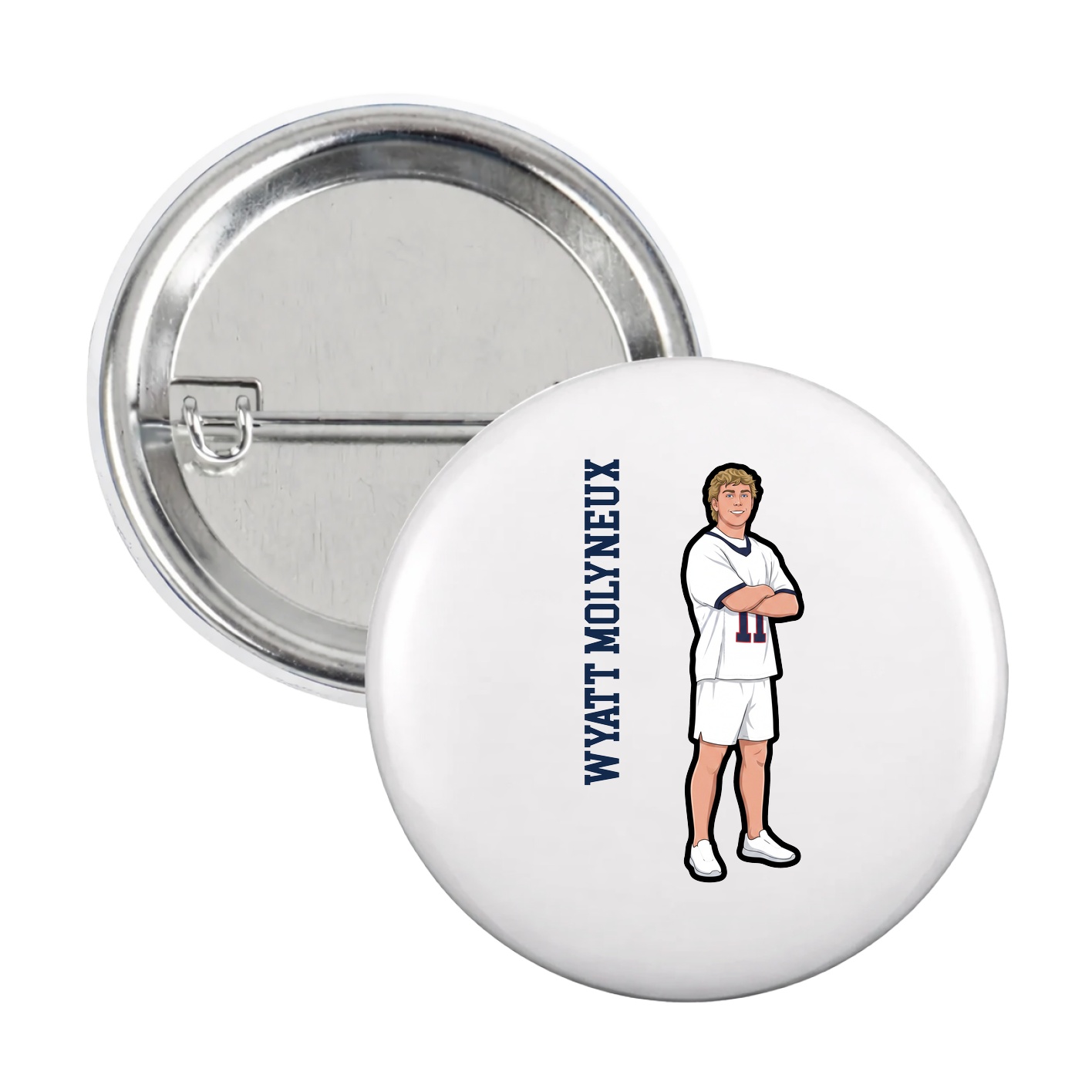 Game Day Button — Name Vertical in White