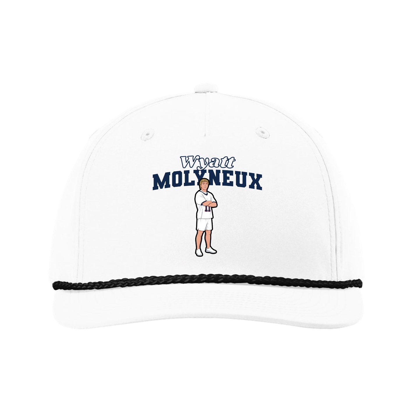 Five-Panel Classic Rope Cap — Name Arch in White