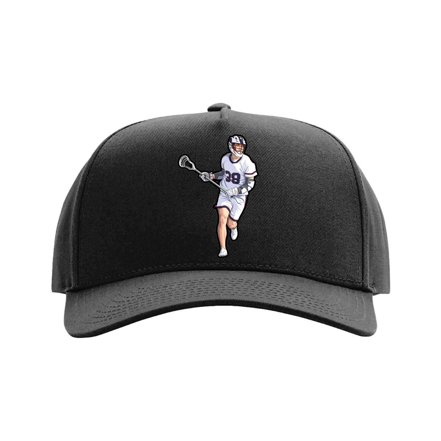 Full Fabric Five-Panel Champ Cap — Name Vertical in Black
