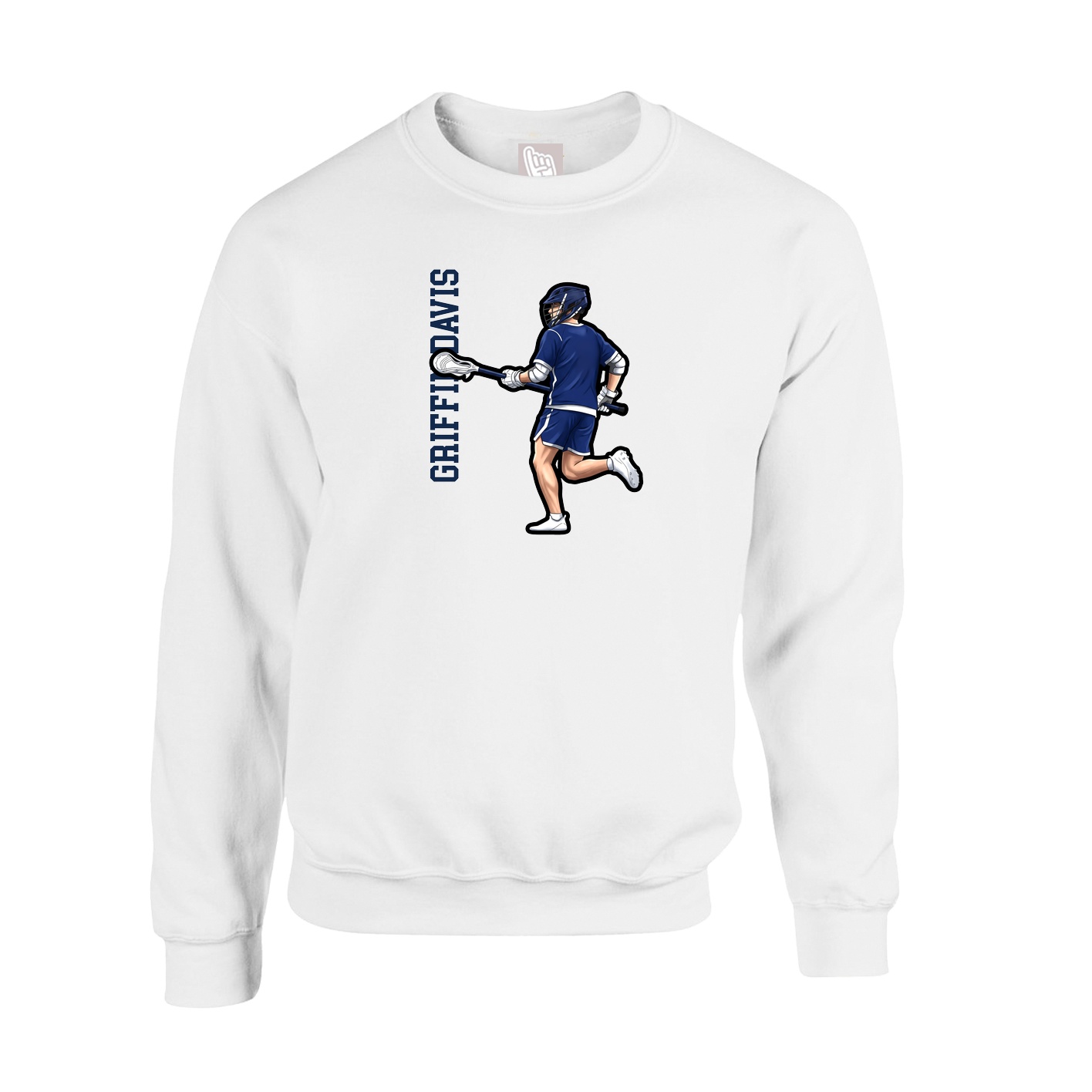 Fleece Crew — Name Vertical in White