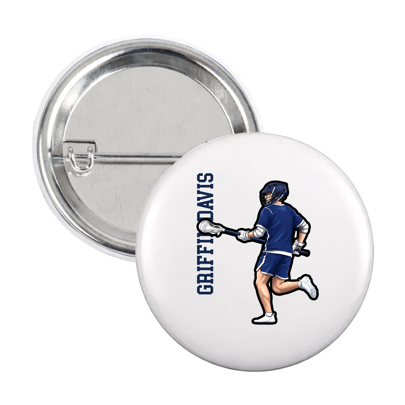 Game Day Button — Name Vertical in White