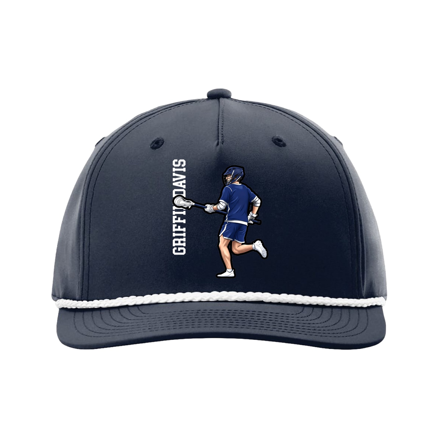 Five-Panel Classic Rope Cap — Name Vertical in Navy