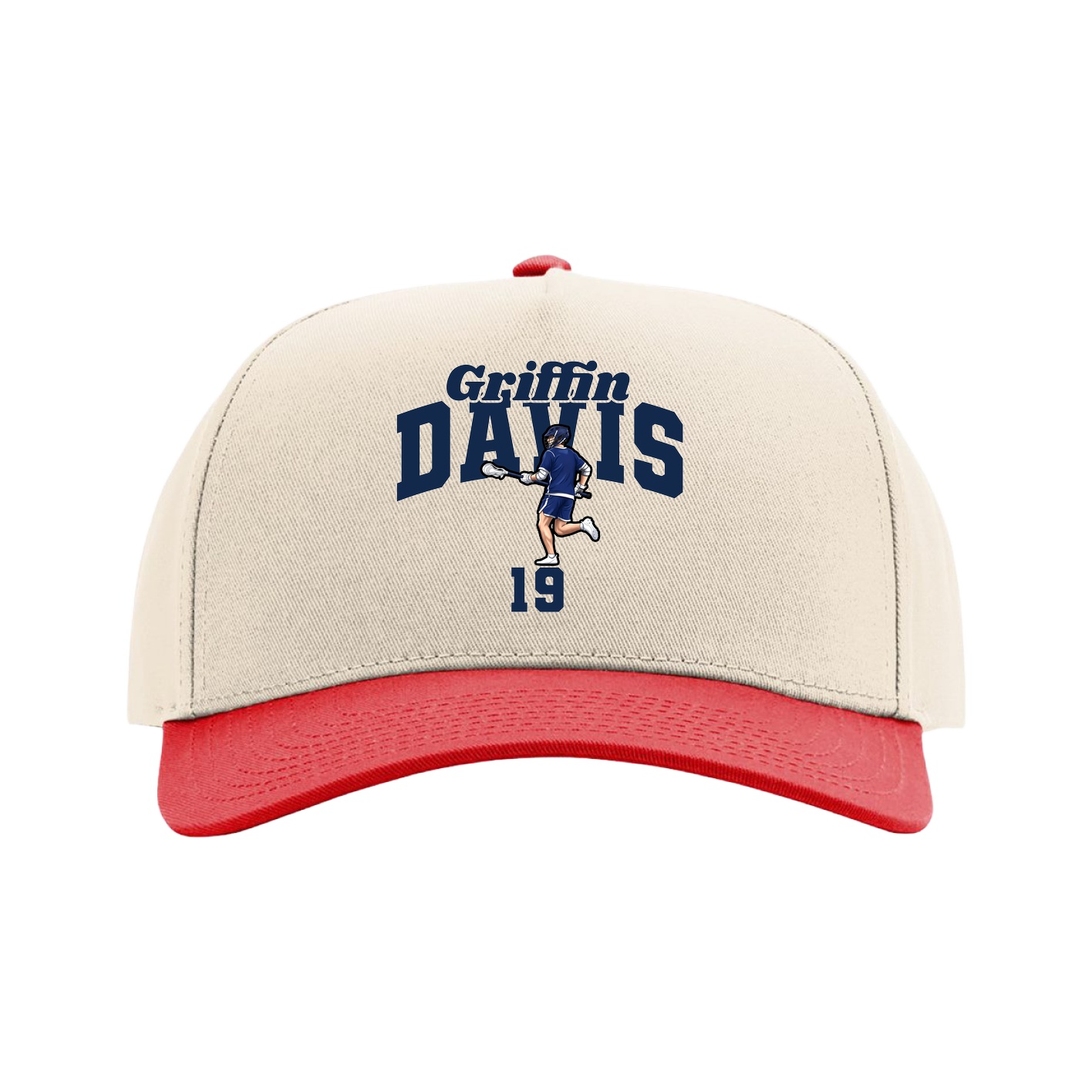 Full Fabric Five-Panel Champ Cap — Signature Arch in Cream/Red