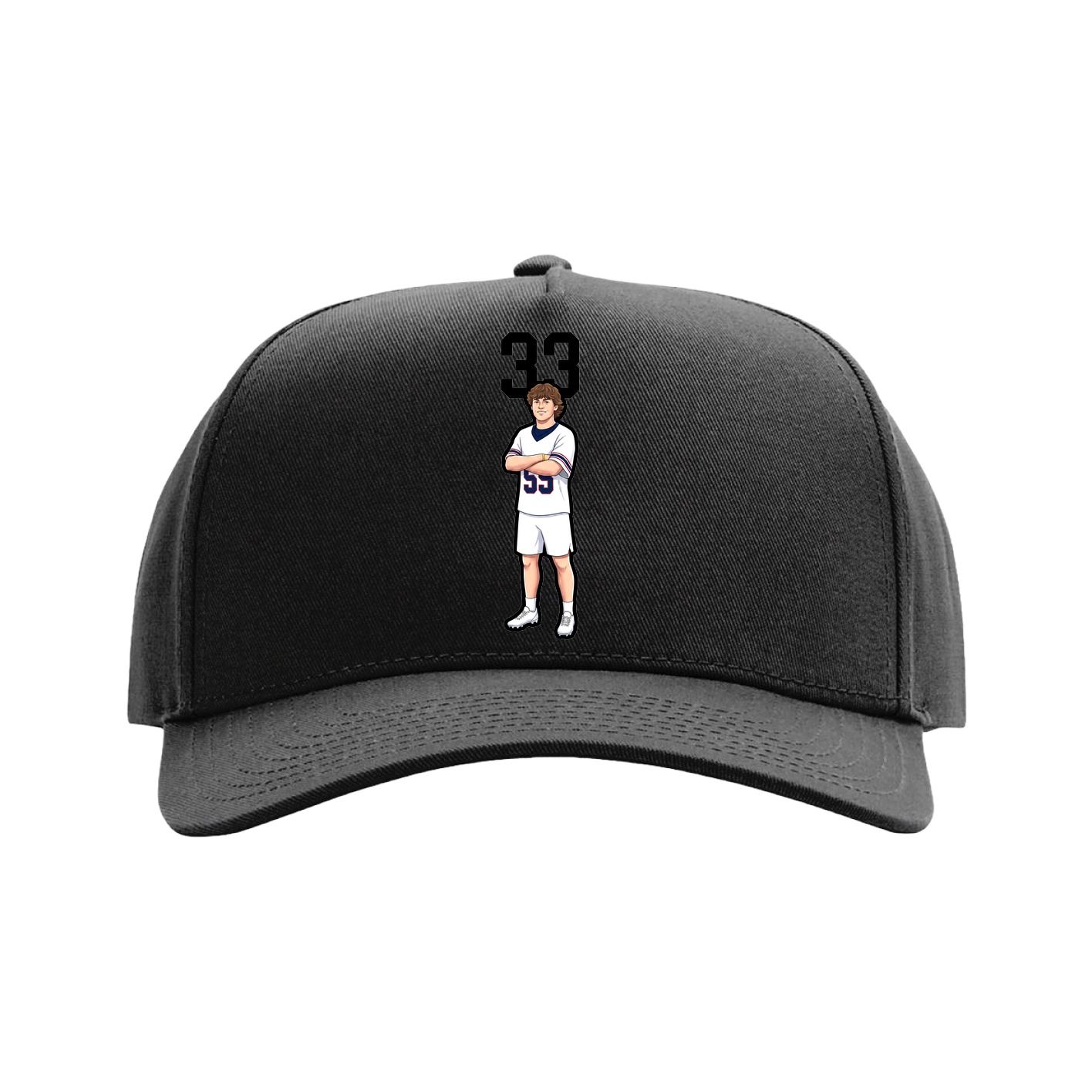 Full Fabric Five-Panel Champ Cap — Number Top in Black
