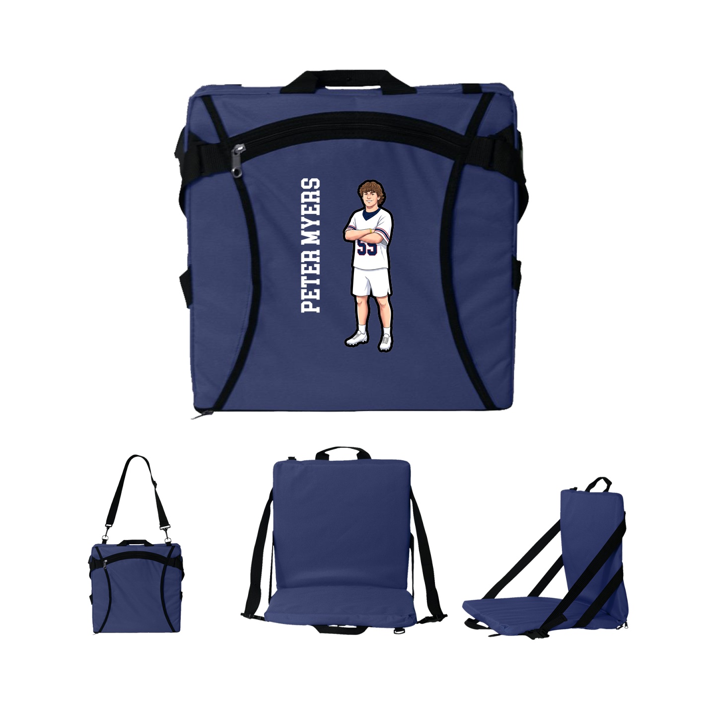 Folding Stadium Seat — Name Vertical in Navy