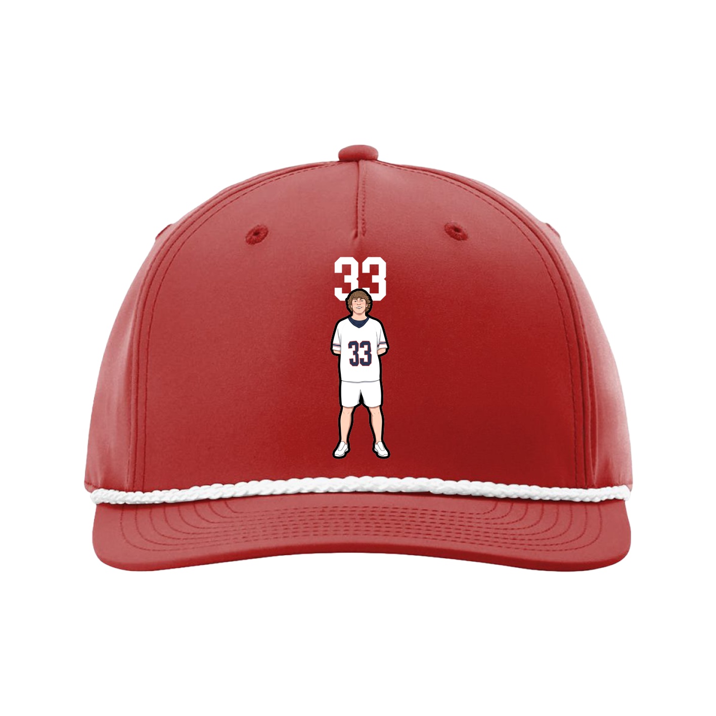 Five-Panel Classic Rope Cap — Number Top in Red