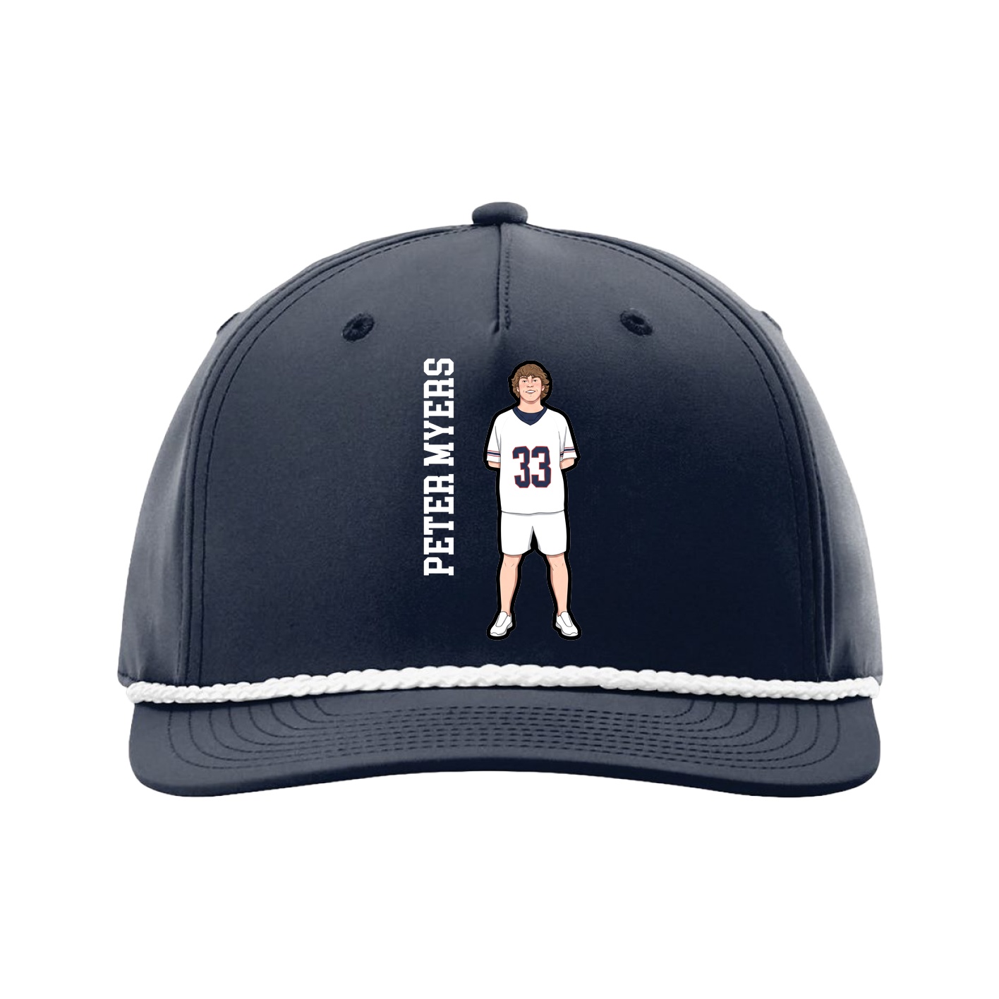 Five-Panel Classic Rope Cap — Name Vertical in Navy