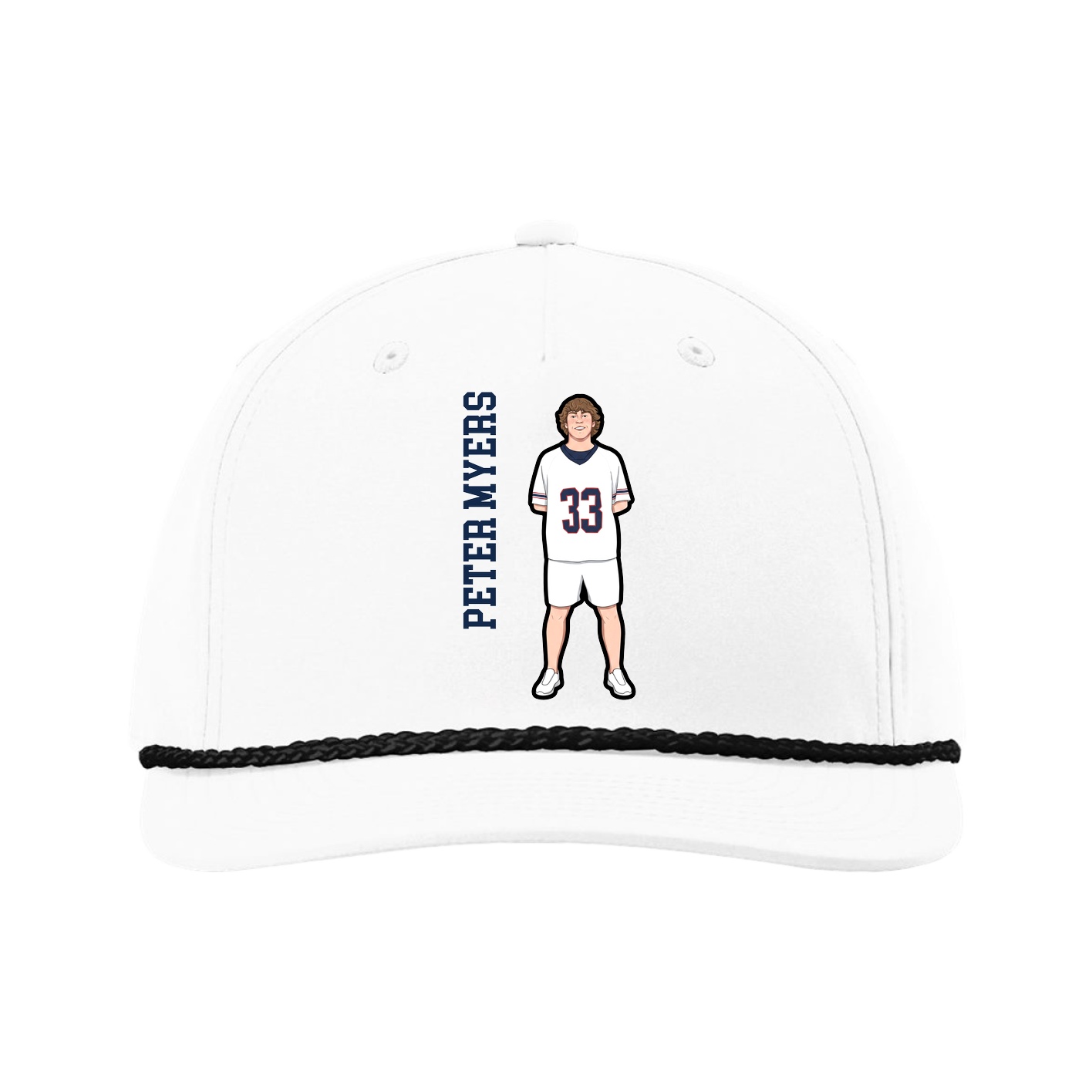 Five-Panel Classic Rope Cap — Name Vertical in White