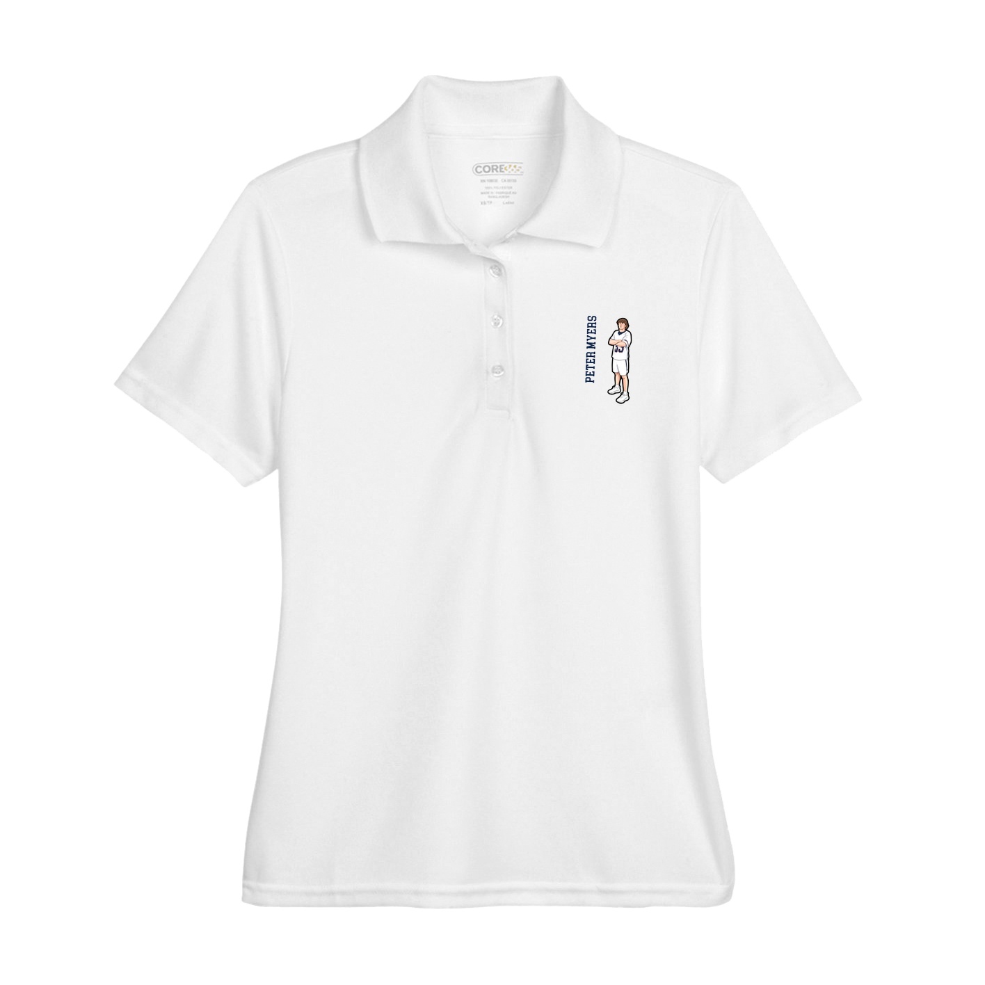 Womens Performance Polo — Name Vertical in White