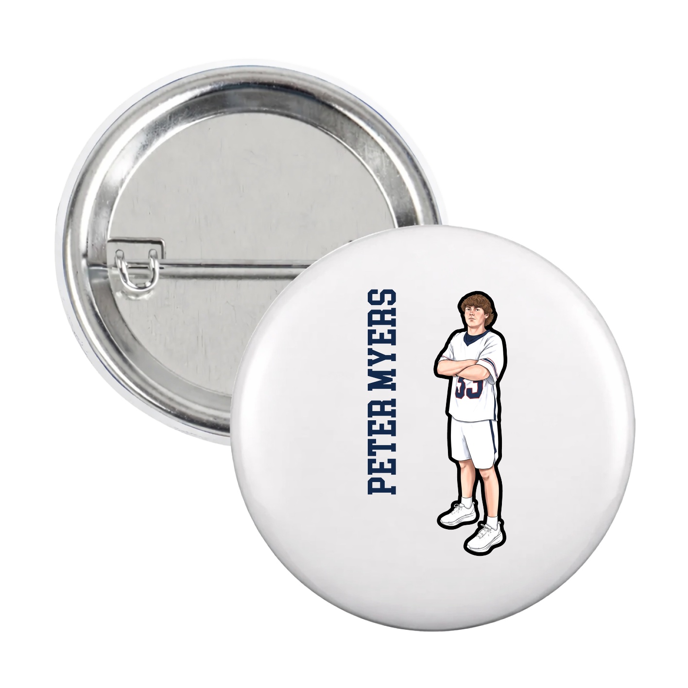 Game Day Button — Name Vertical in White