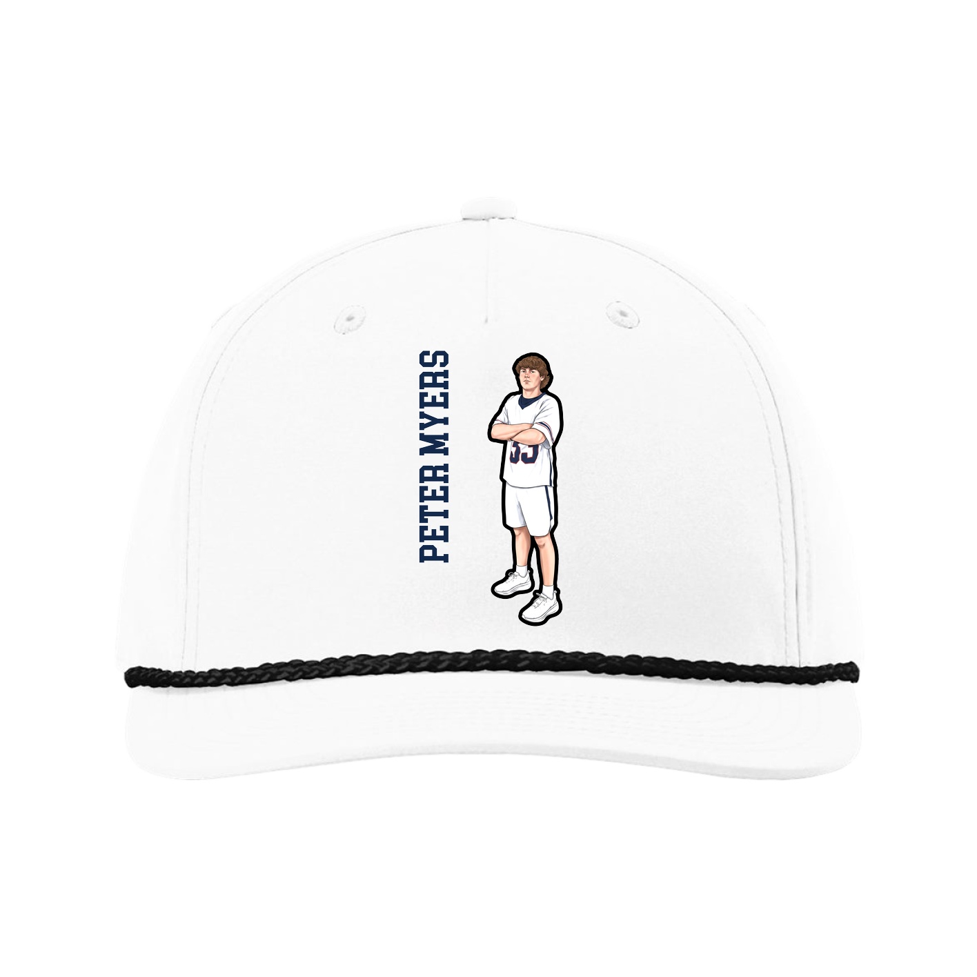Five-Panel Classic Rope Cap — Name Vertical in White