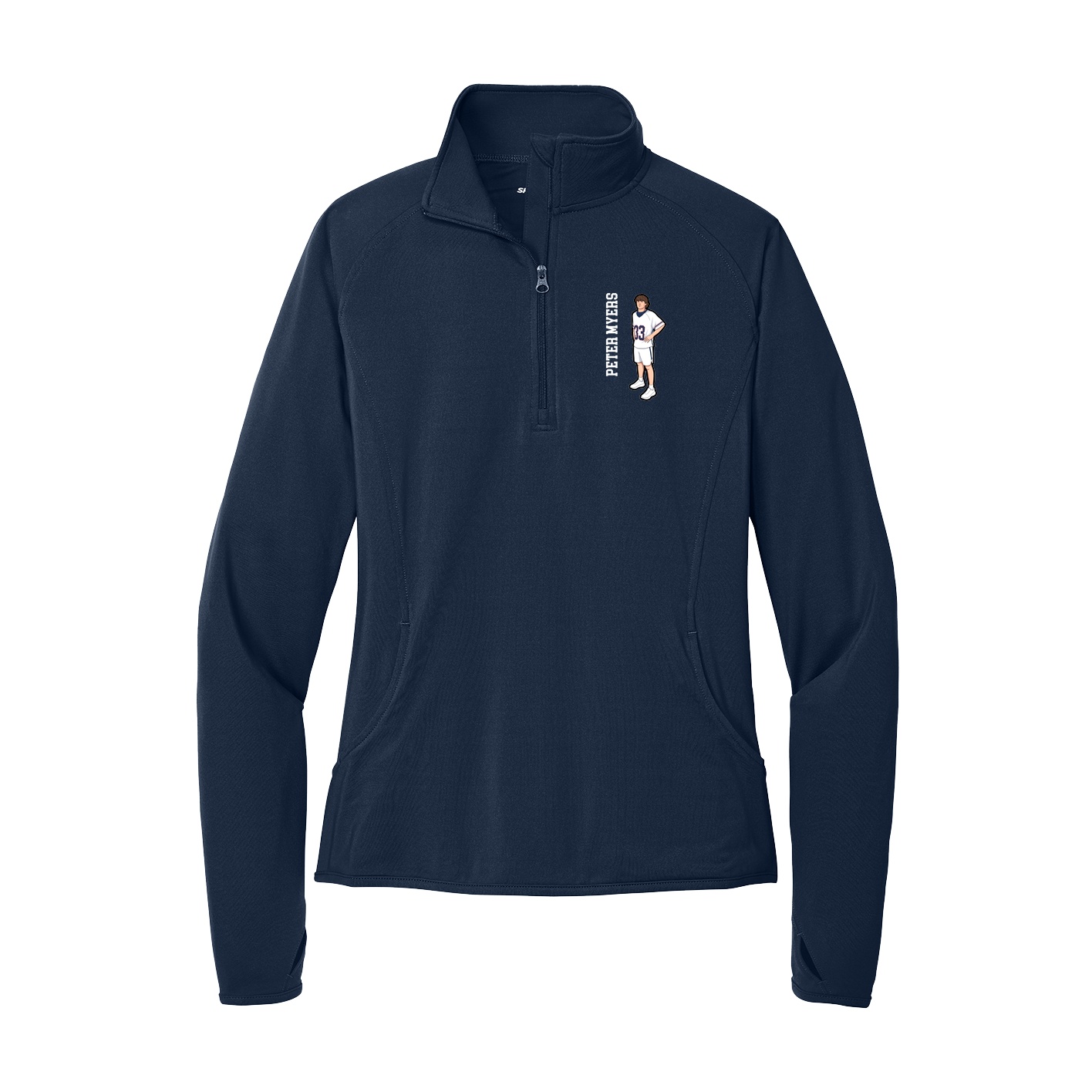 Women's Q-Zip Pullover — Name Vertical in Navy