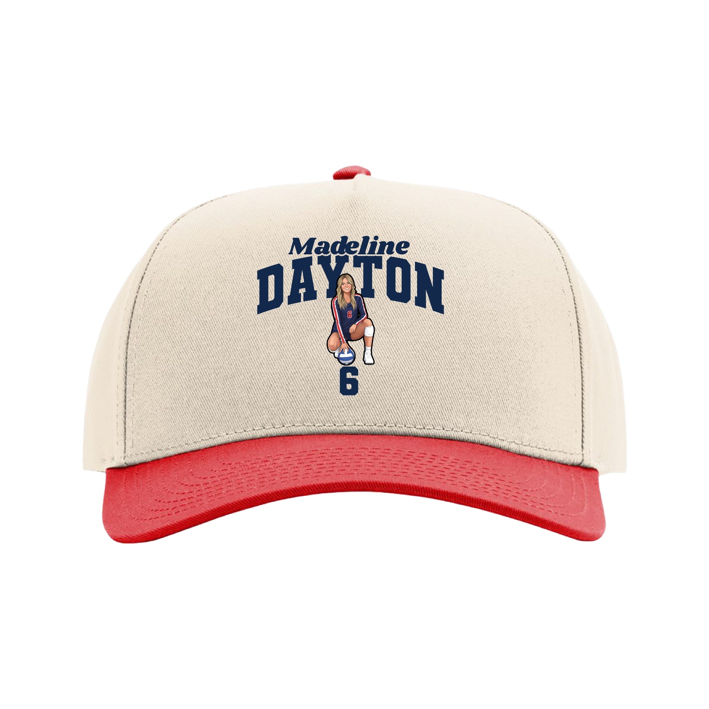 Full Fabric Five-Panel Champ Cap — Signature Arch in Cream/Red