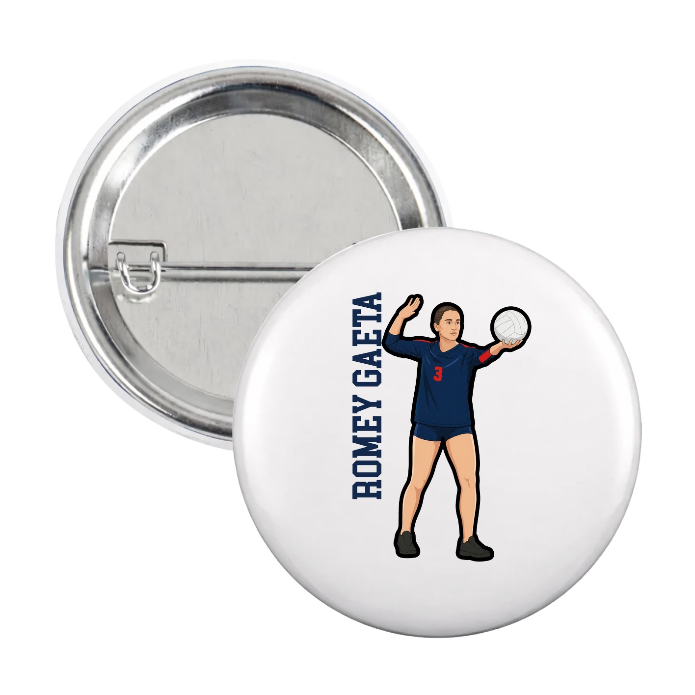Game Day Button — Name Vertical in White