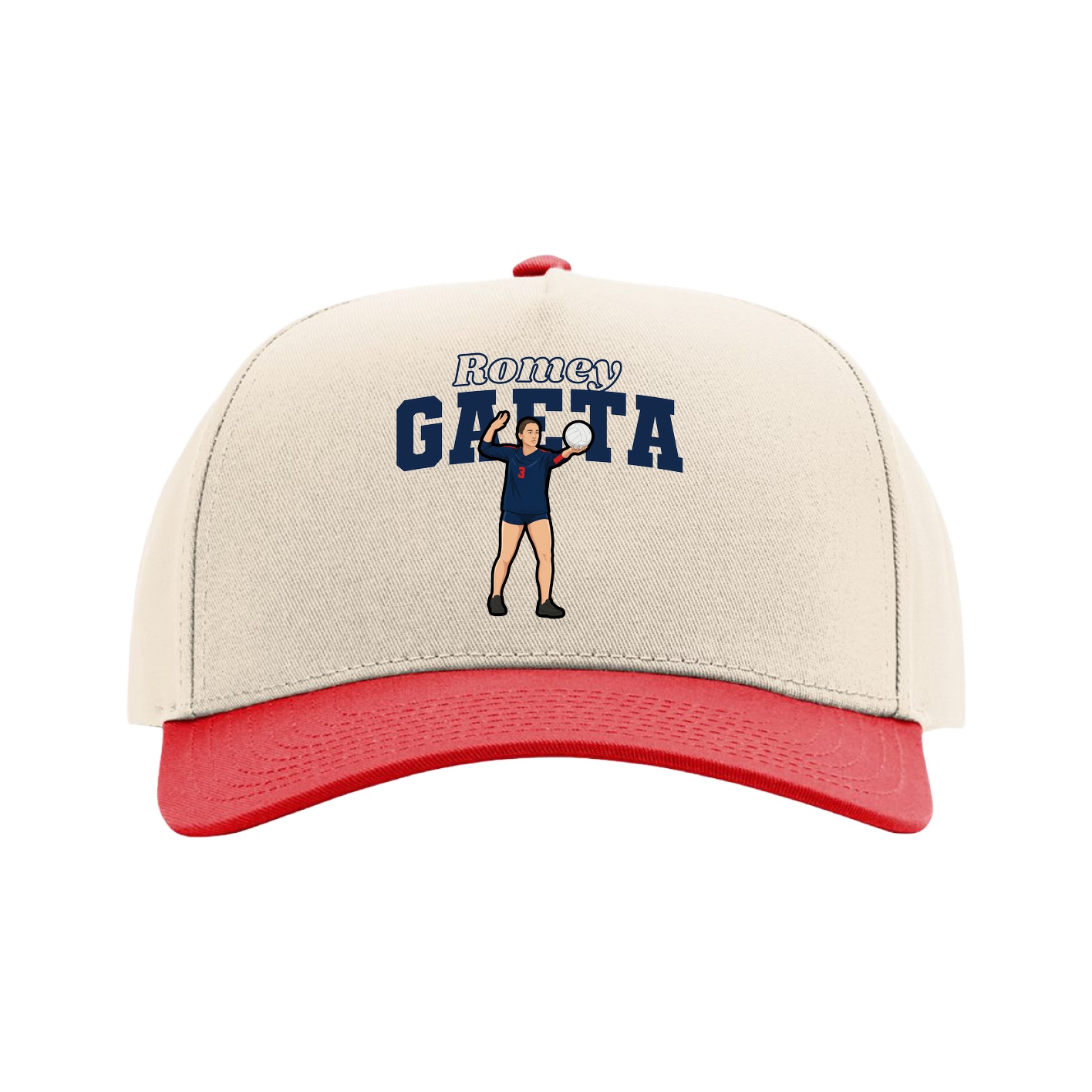 Full Fabric Five-Panel Champ Cap — Name Arch in Cream/Red
