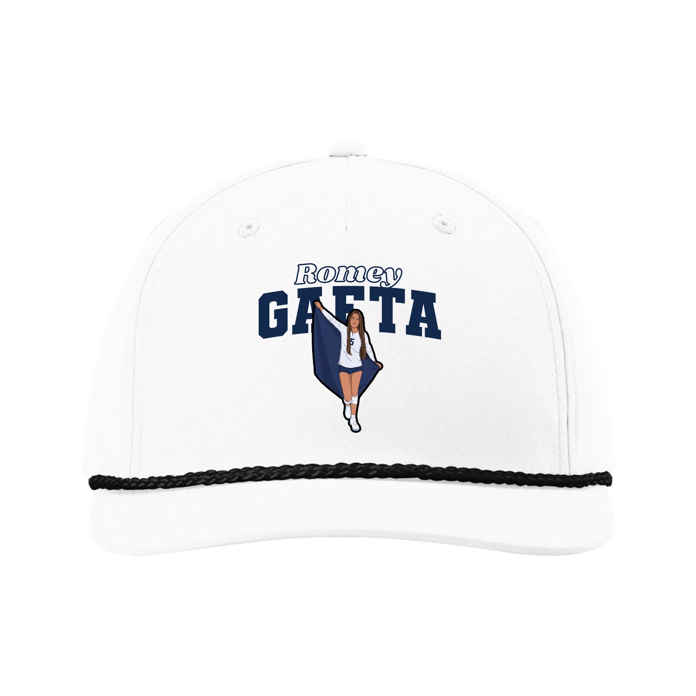 Five-Panel Classic Rope Cap — Name Arch in White