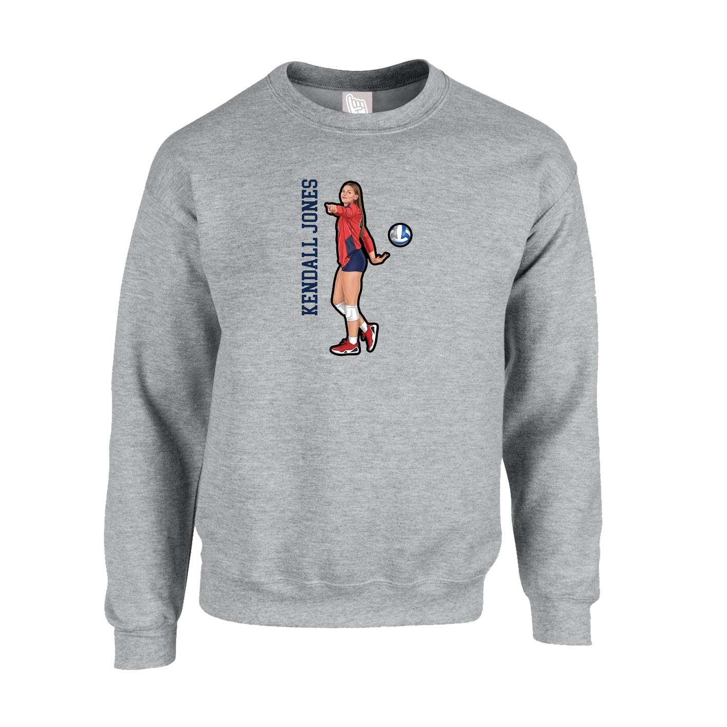 Fleece Crew — Name Vertical in Grey