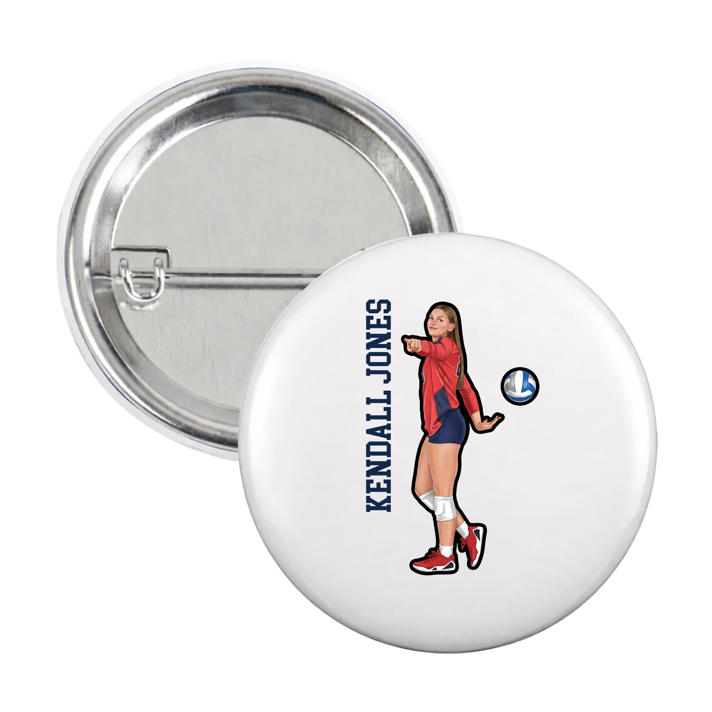 Game Day Button — Name Vertical in White