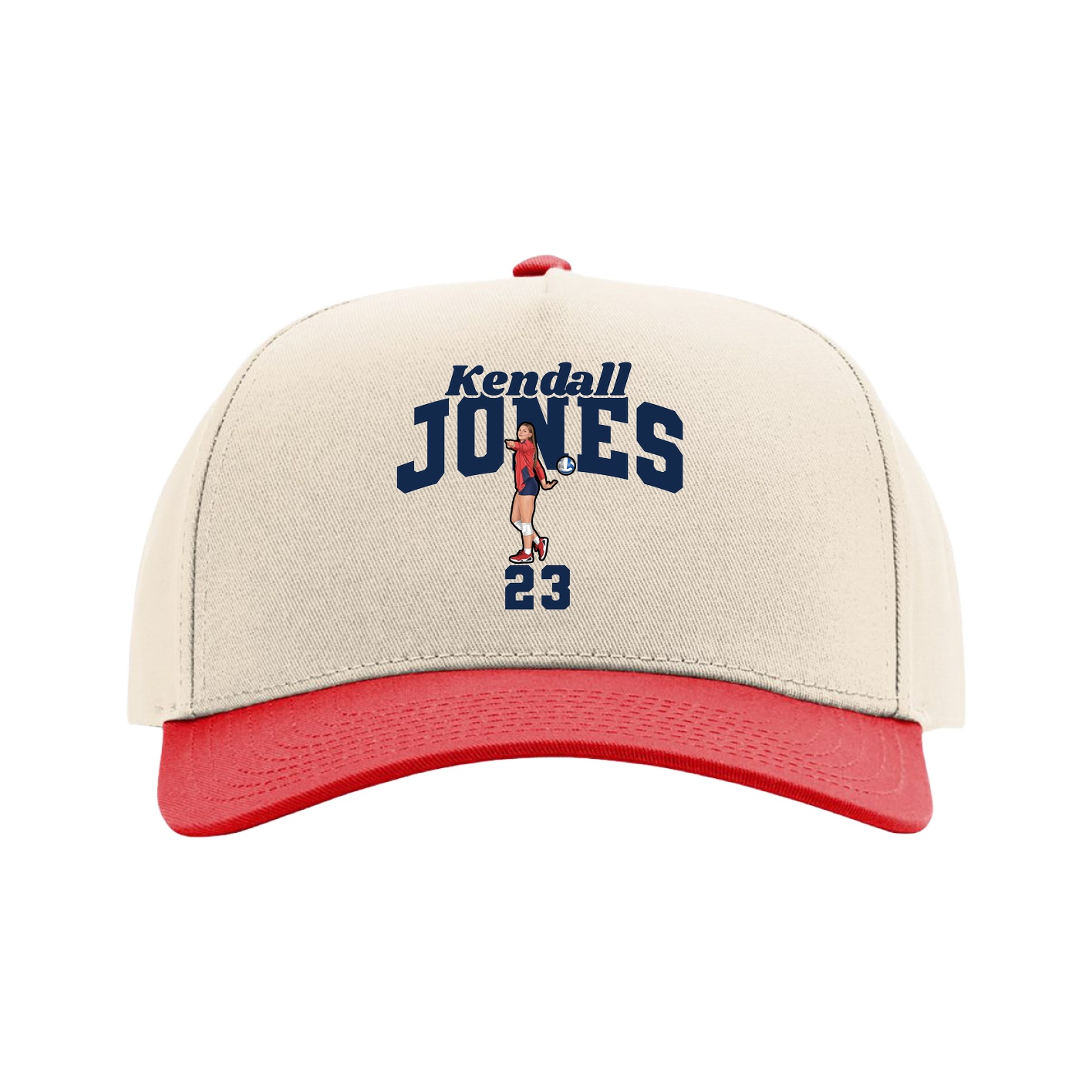 Full Fabric Five-Panel Champ Cap — Signature Arch in Cream/Red
