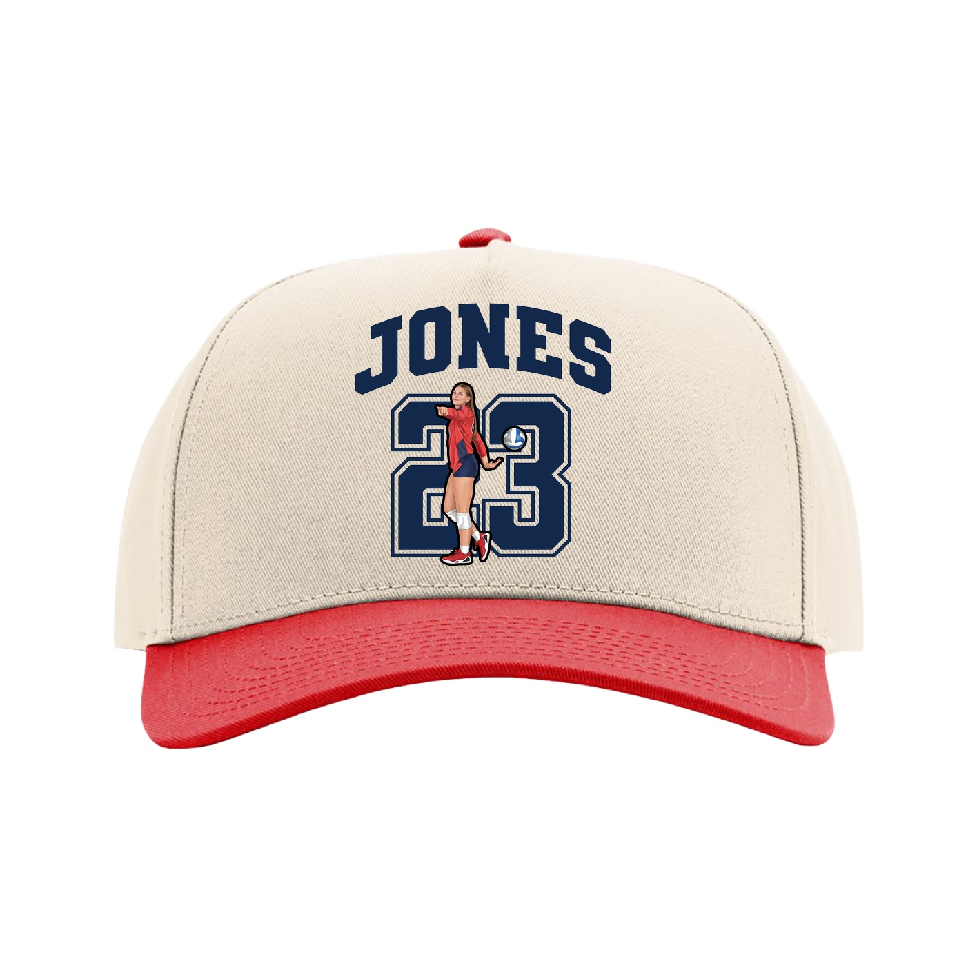 Full Fabric Five-Panel Champ Cap — Number in Cream/Red