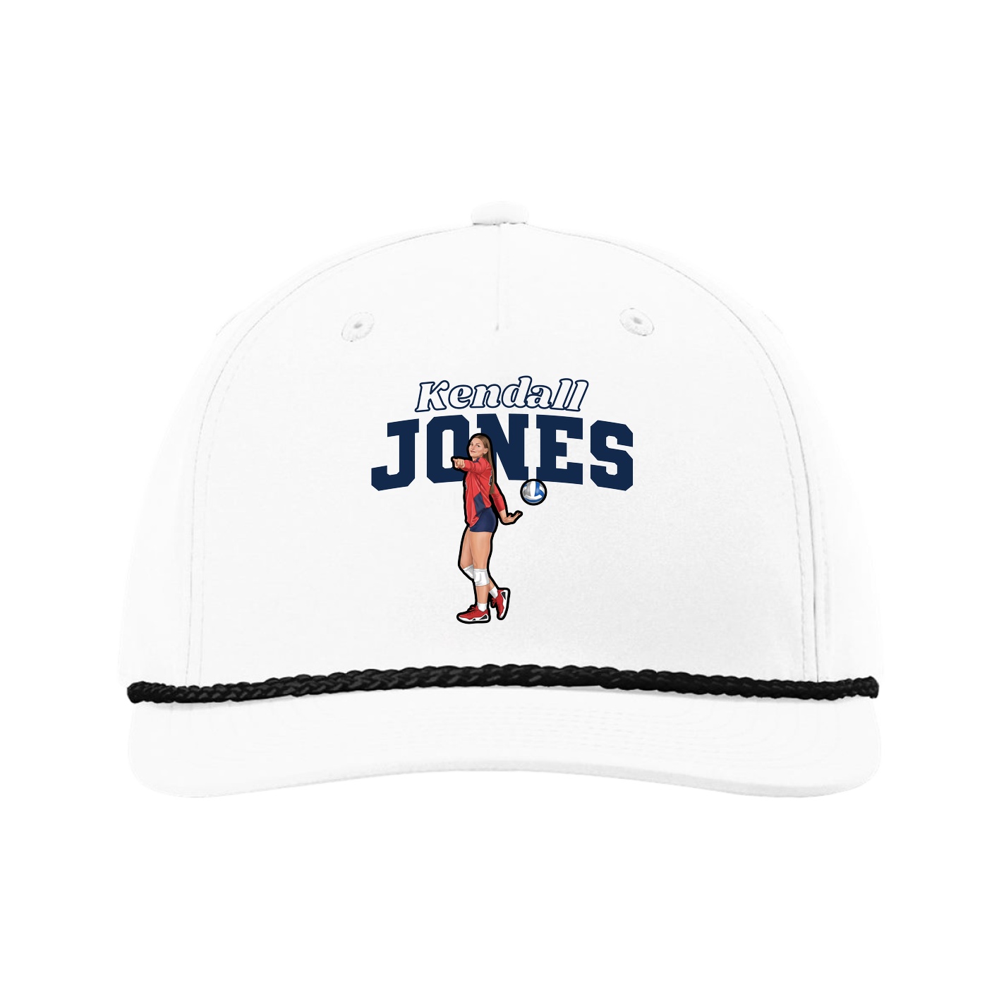 Five-Panel Classic Rope Cap — Name Arch in White
