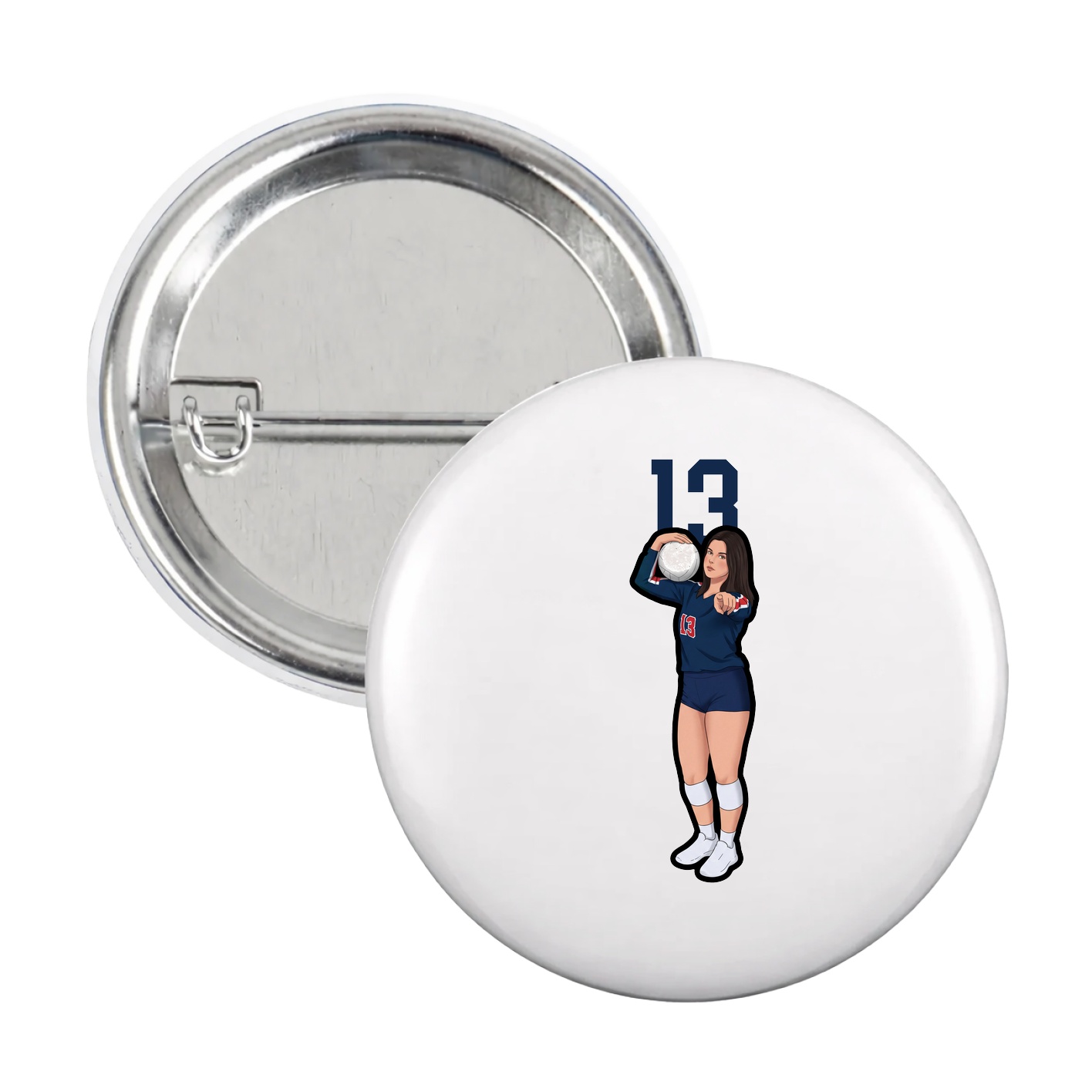 Game Day Button — Number Top in White