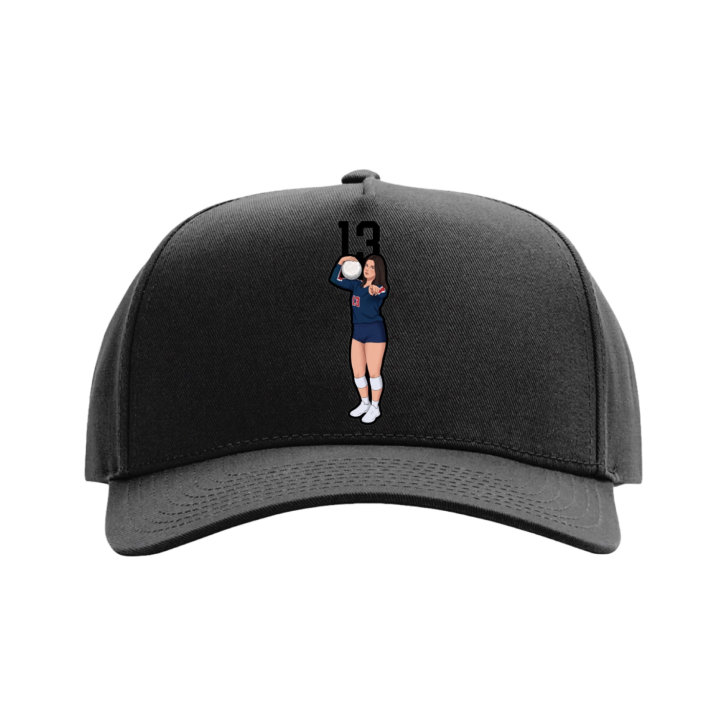 Full Fabric Five-Panel Champ Cap — Number Top in Black