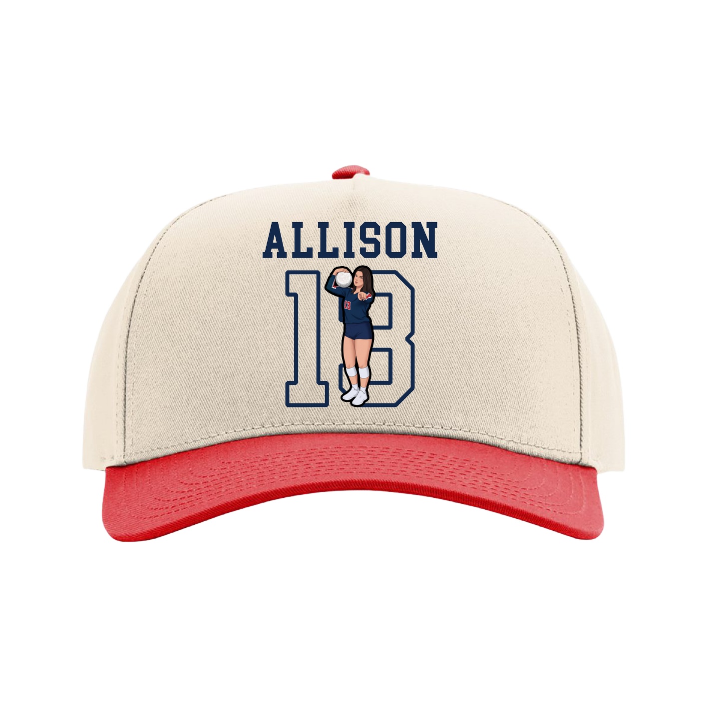 Full Fabric Five-Panel Champ Cap — Shirsey in Cream/Red