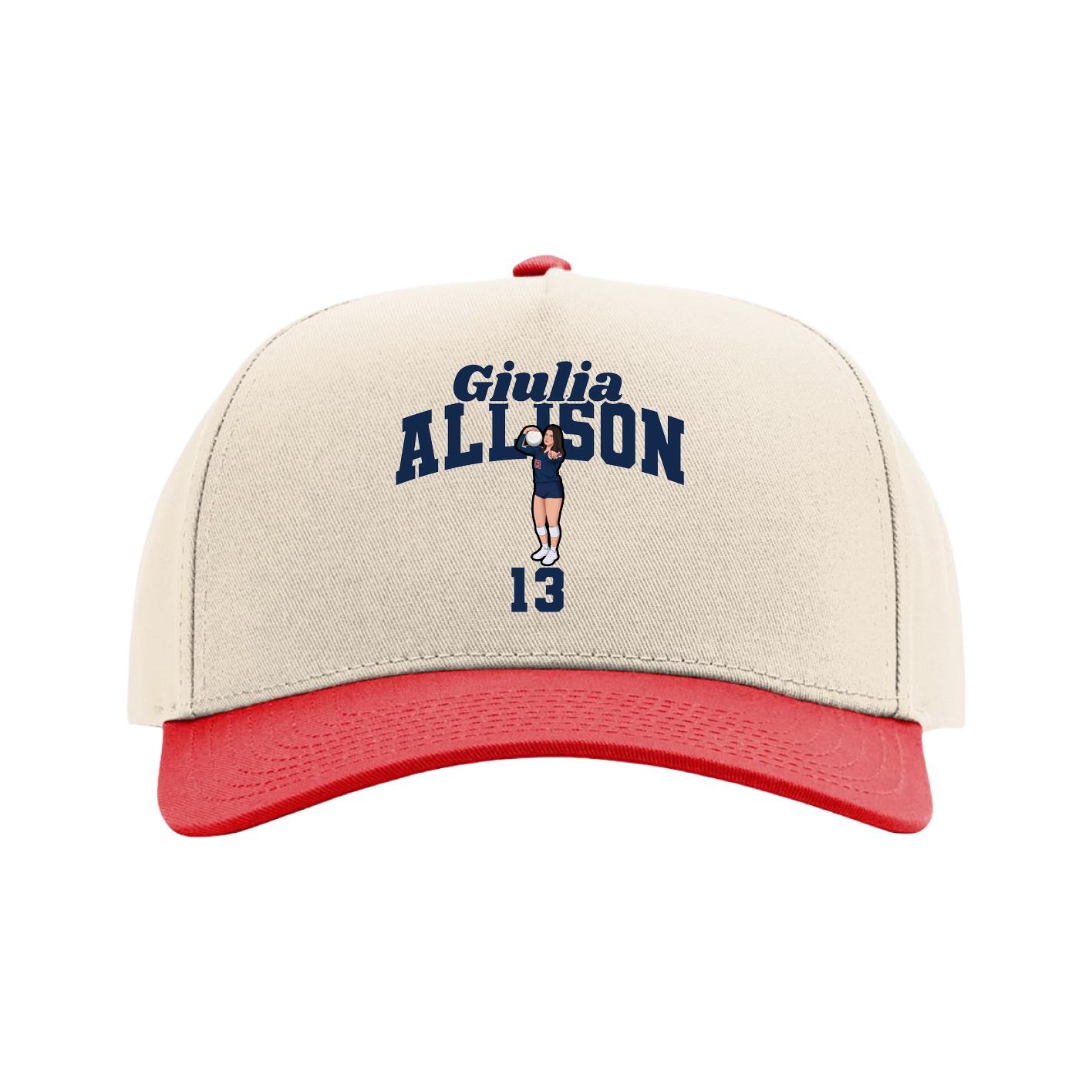 Full Fabric Five-Panel Champ Cap — Signature Arch in Cream/Red