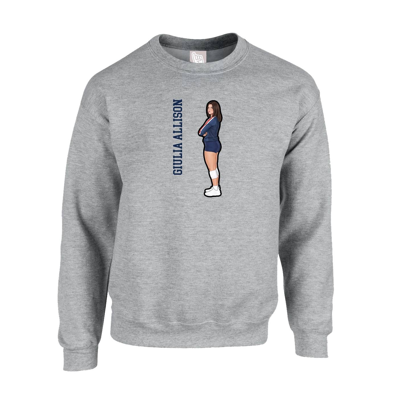 Fleece Crew — Name Vertical in Grey