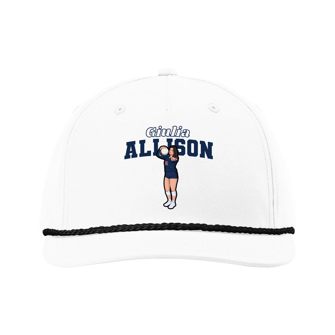 Five-Panel Classic Rope Cap — Name Arch in White
