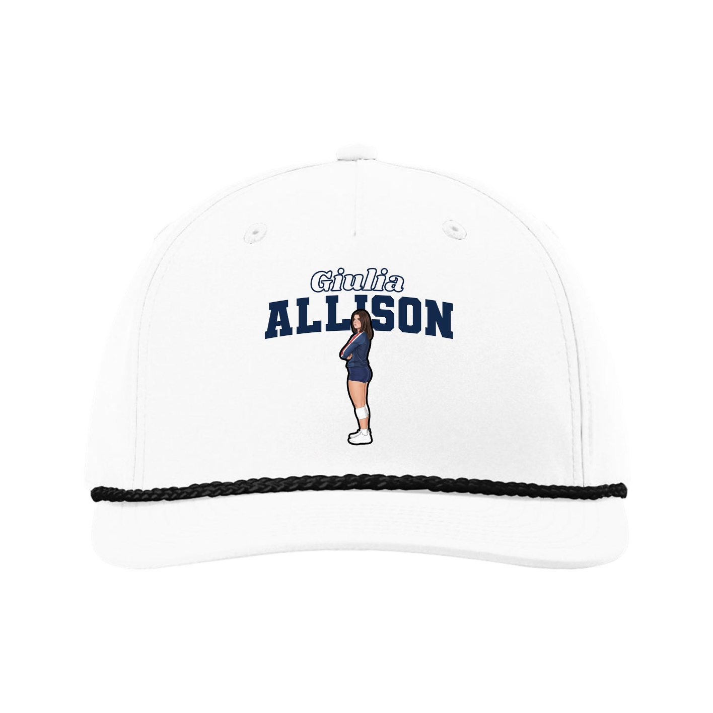 Five-Panel Classic Rope Cap — Name Arch in White