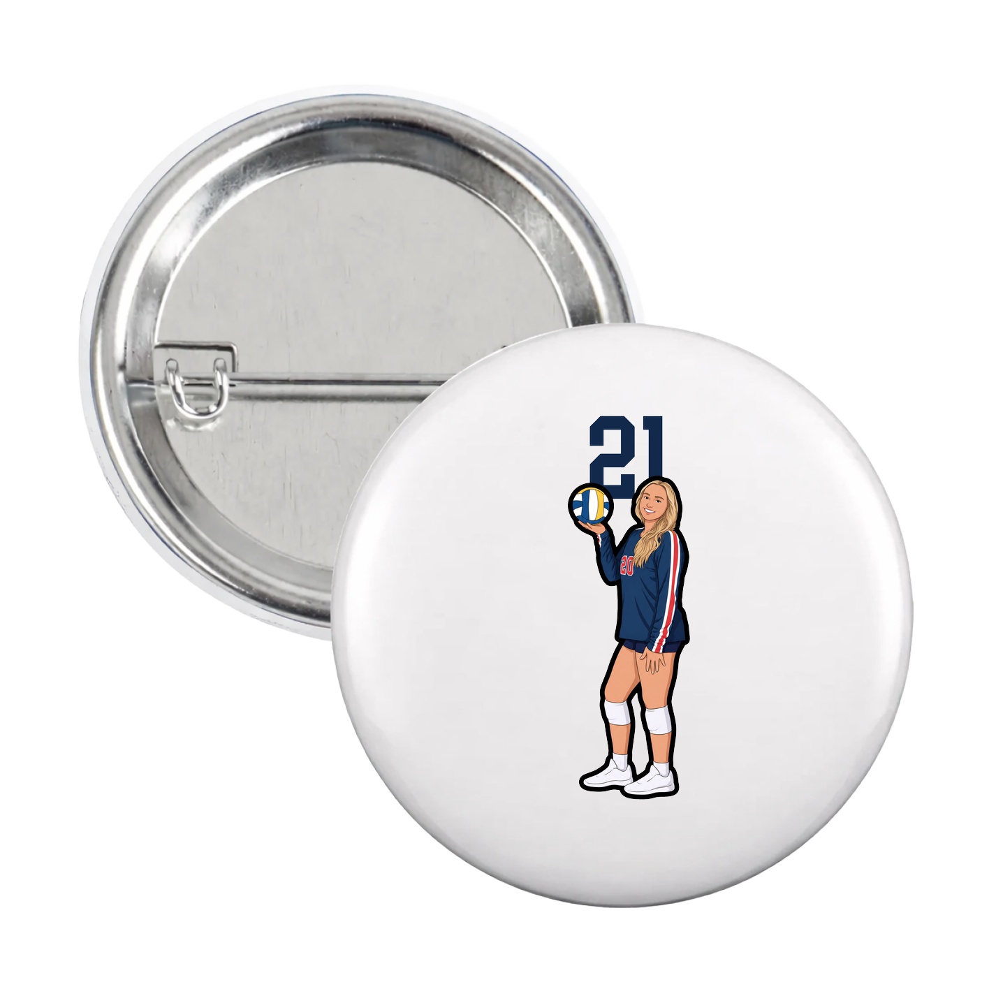 Game Day Button — Number Top in White