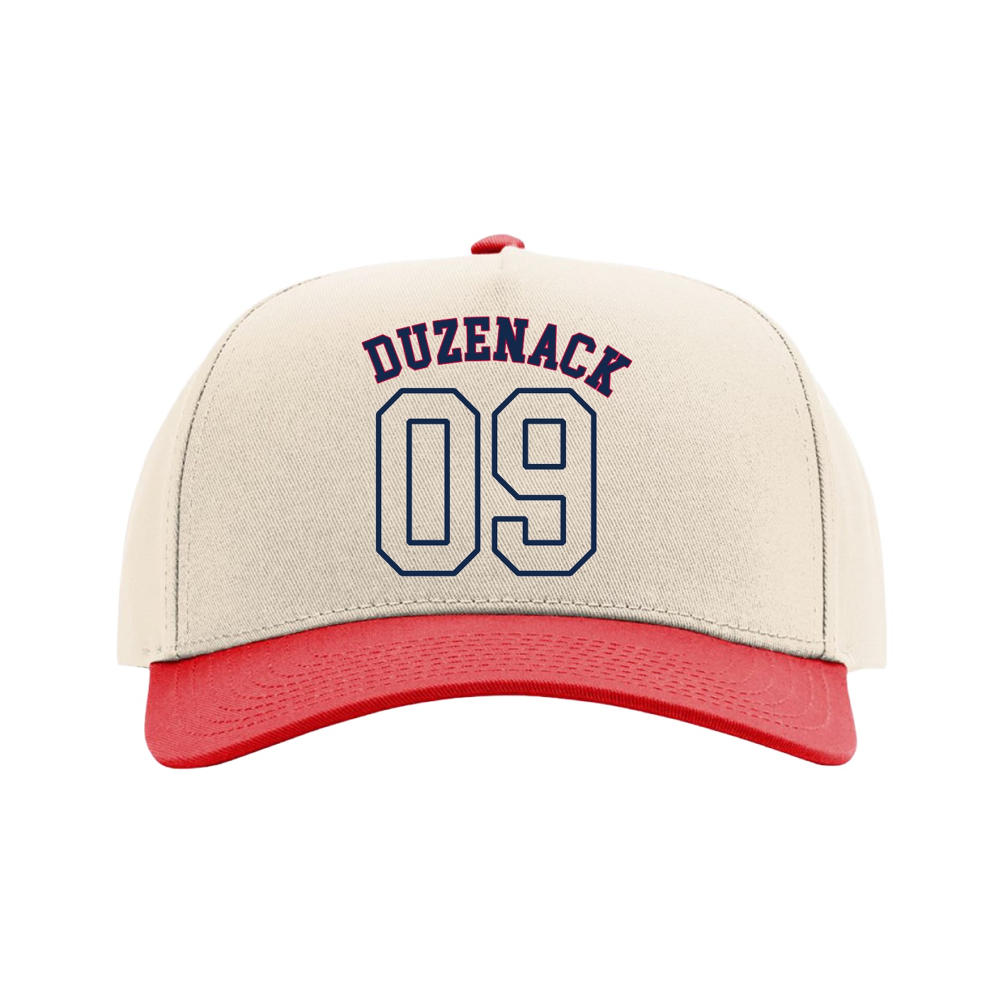 Full Fabric Five-Panel Champ Cap — Shirsey Arch in Cream/Red