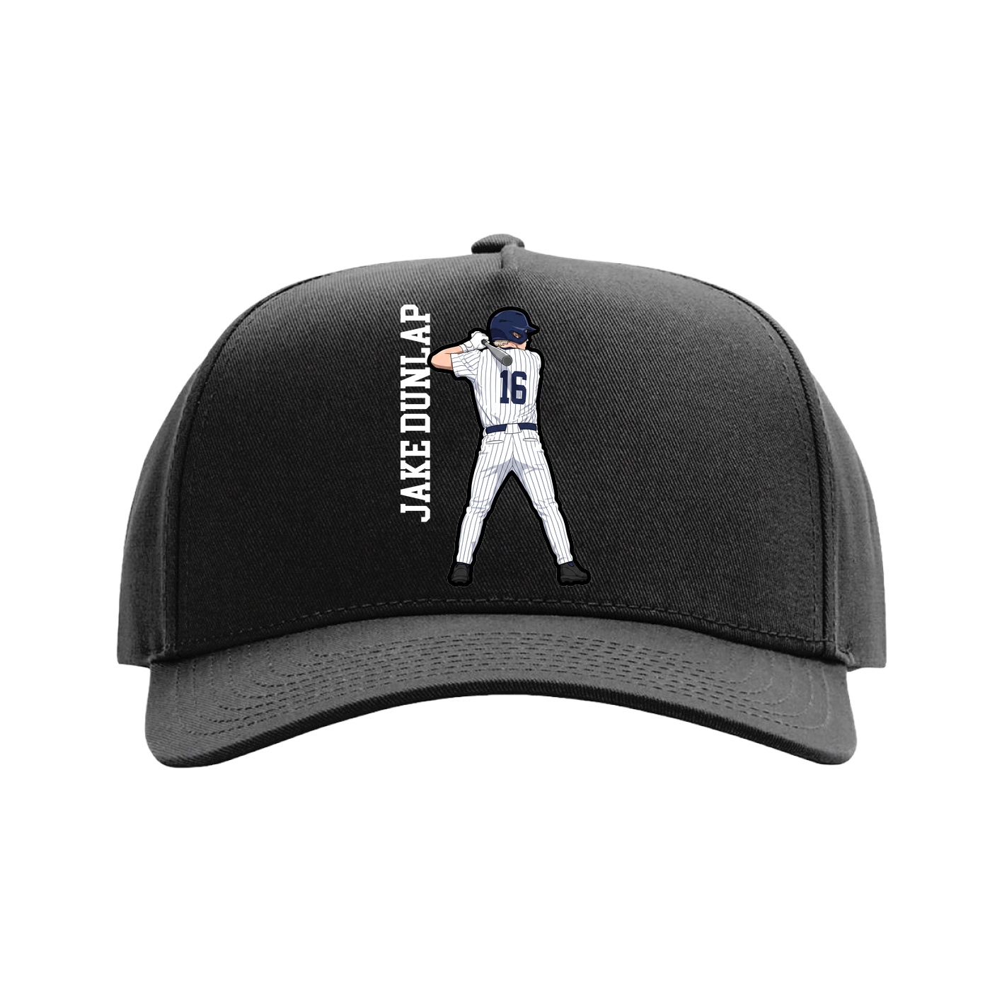 Full Fabric Five-Panel Champ Cap — Name Vertical in Black
