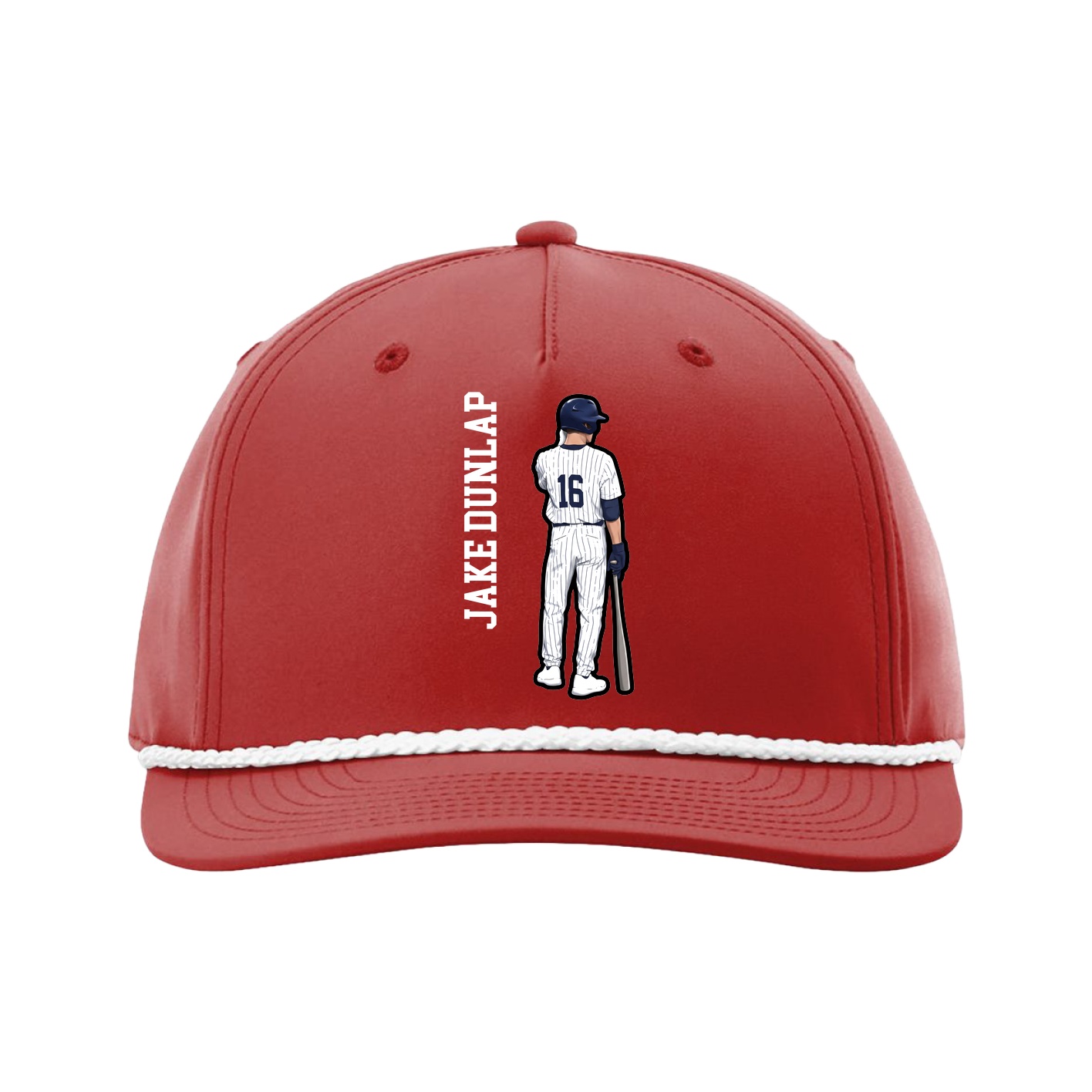 Five-Panel Classic Rope Cap — Name Vertical in Red