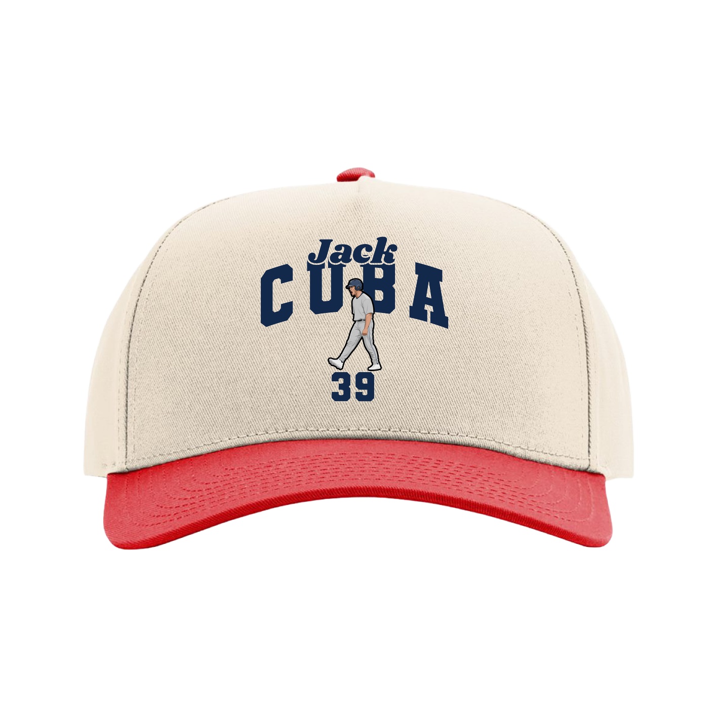Full Fabric Five-Panel Champ Cap — Signature Arch in Cream/Red
