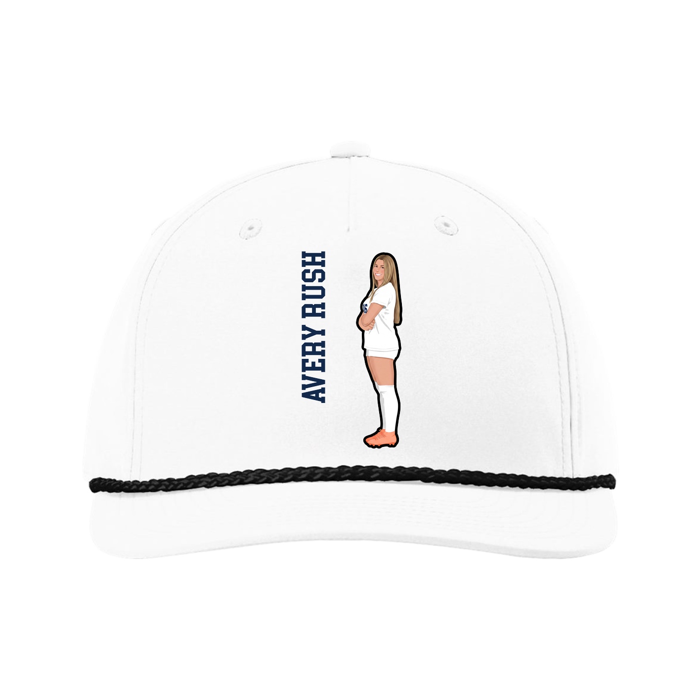 Five-Panel Classic Rope Cap — Name Vertical in White