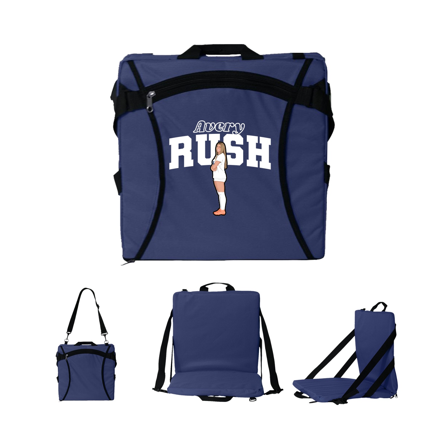 Folding Stadium Seat — Name Arch in Navy