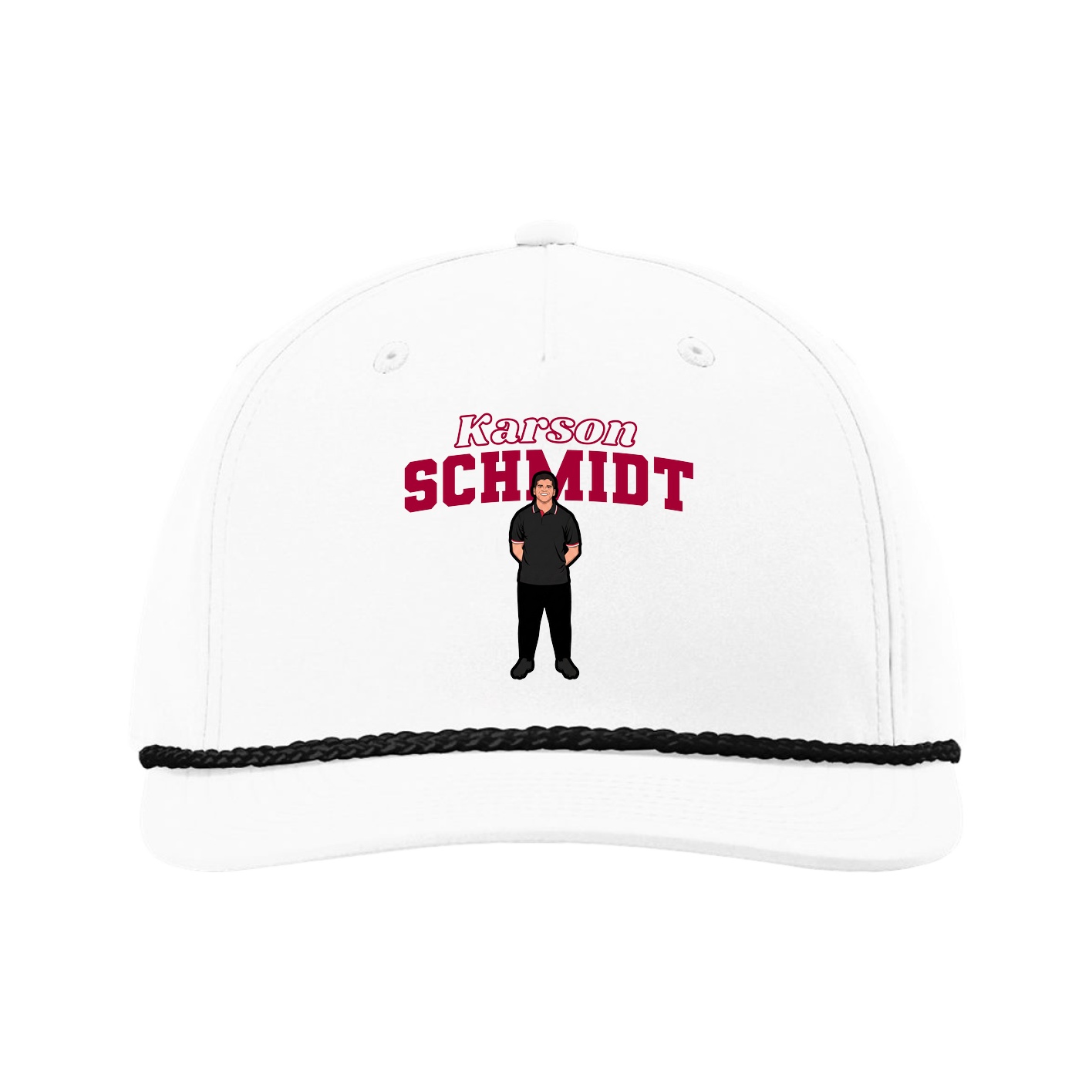 Five-Panel Classic Rope Cap — Name Arch in White